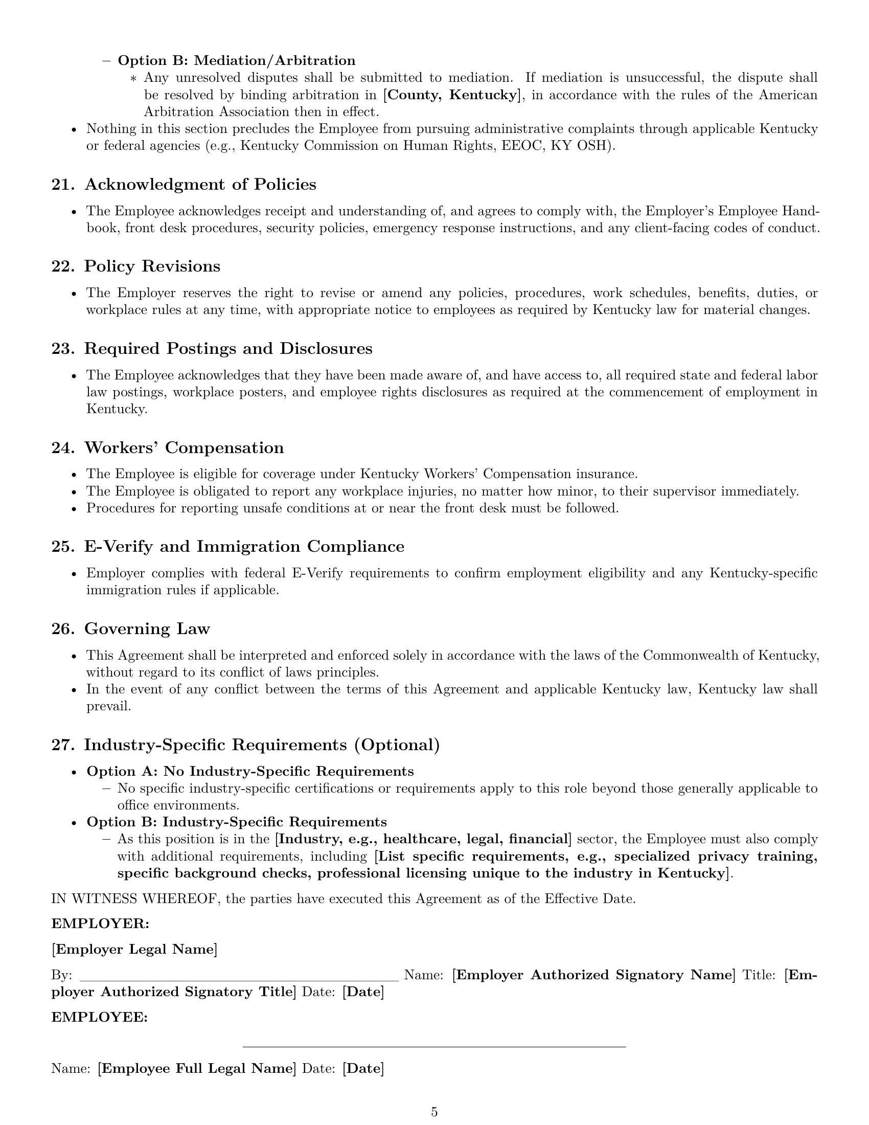 Preview page 5 of Pro Kentucky receptionist employment contract template