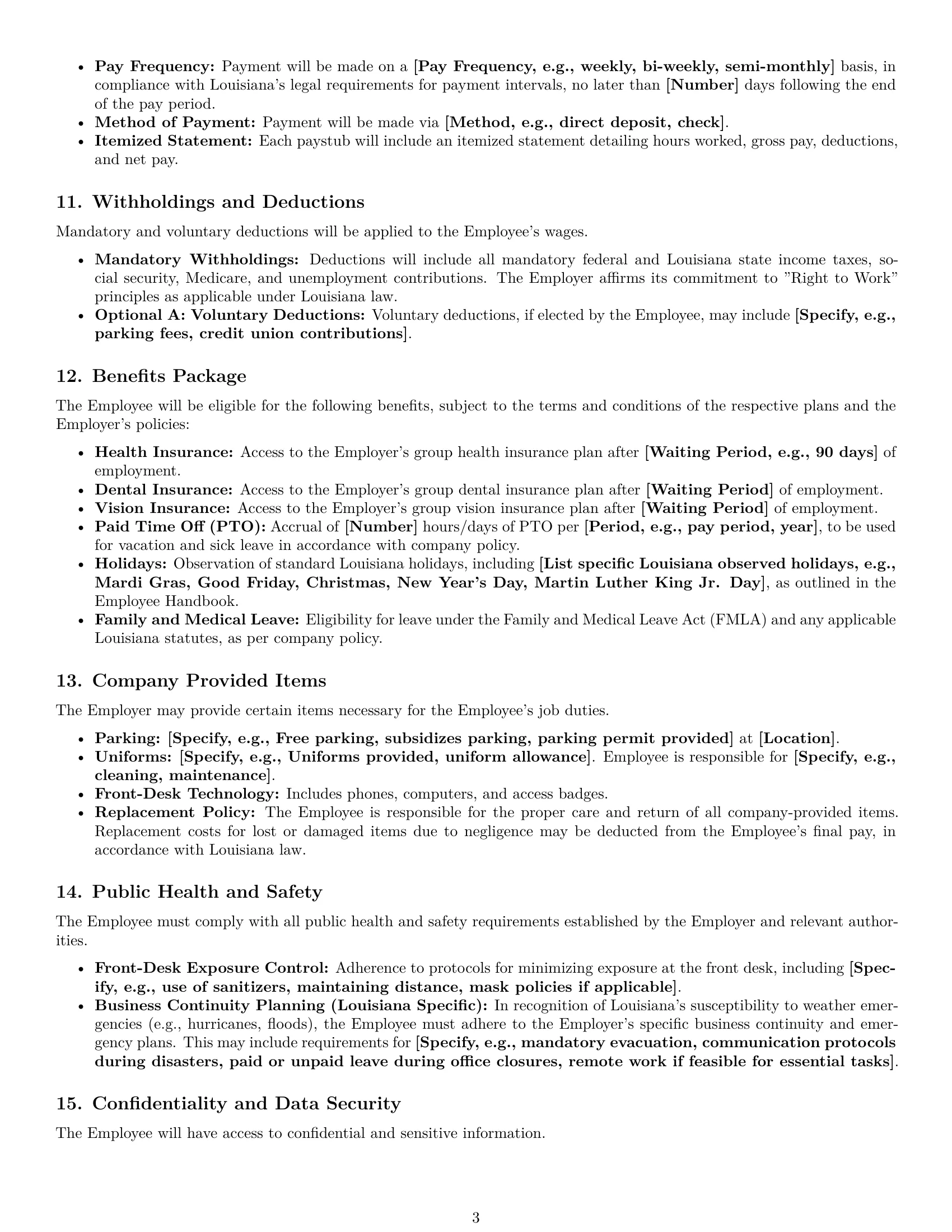 Preview page 3 of Pro Louisiana receptionist employment contract template