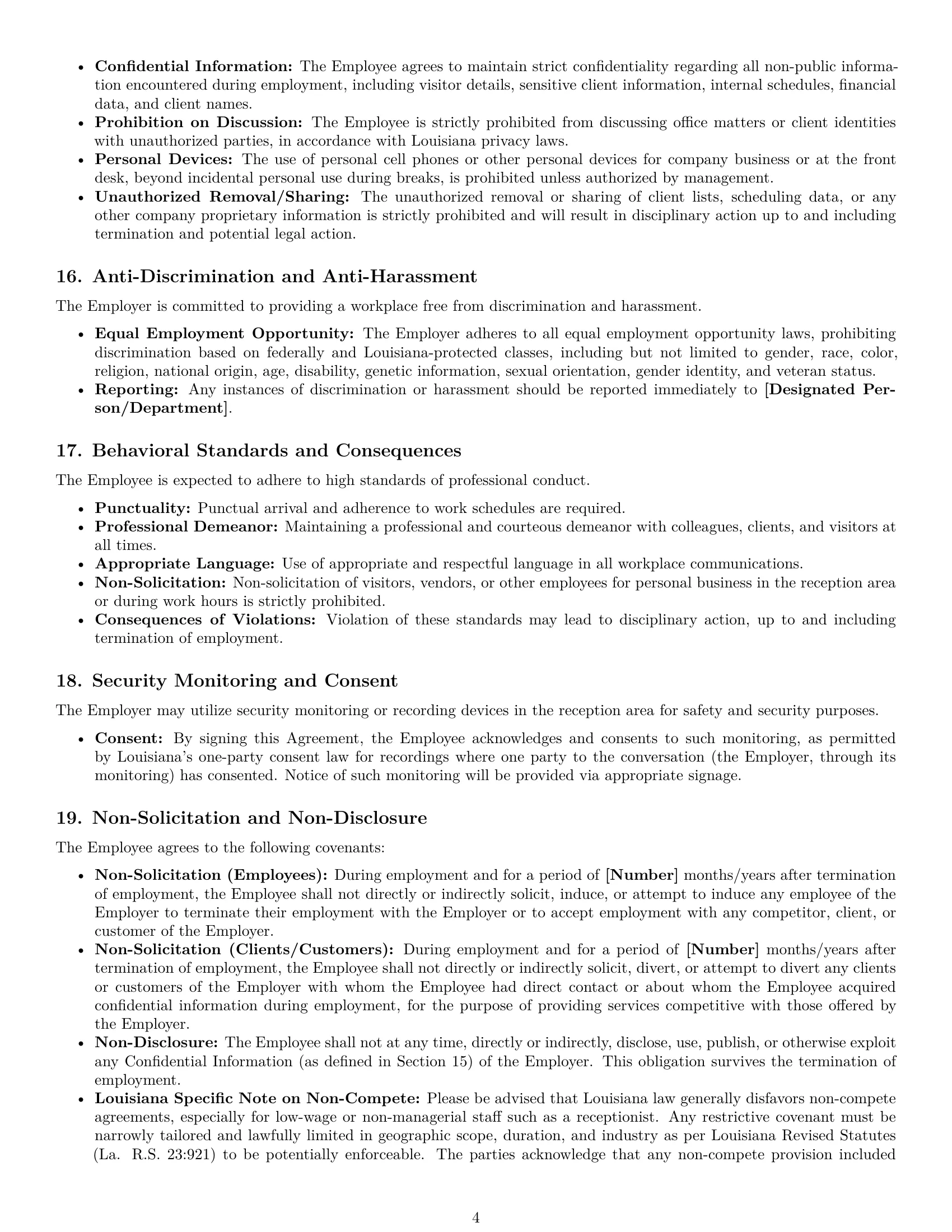 Preview page 4 of Pro Louisiana receptionist employment contract template