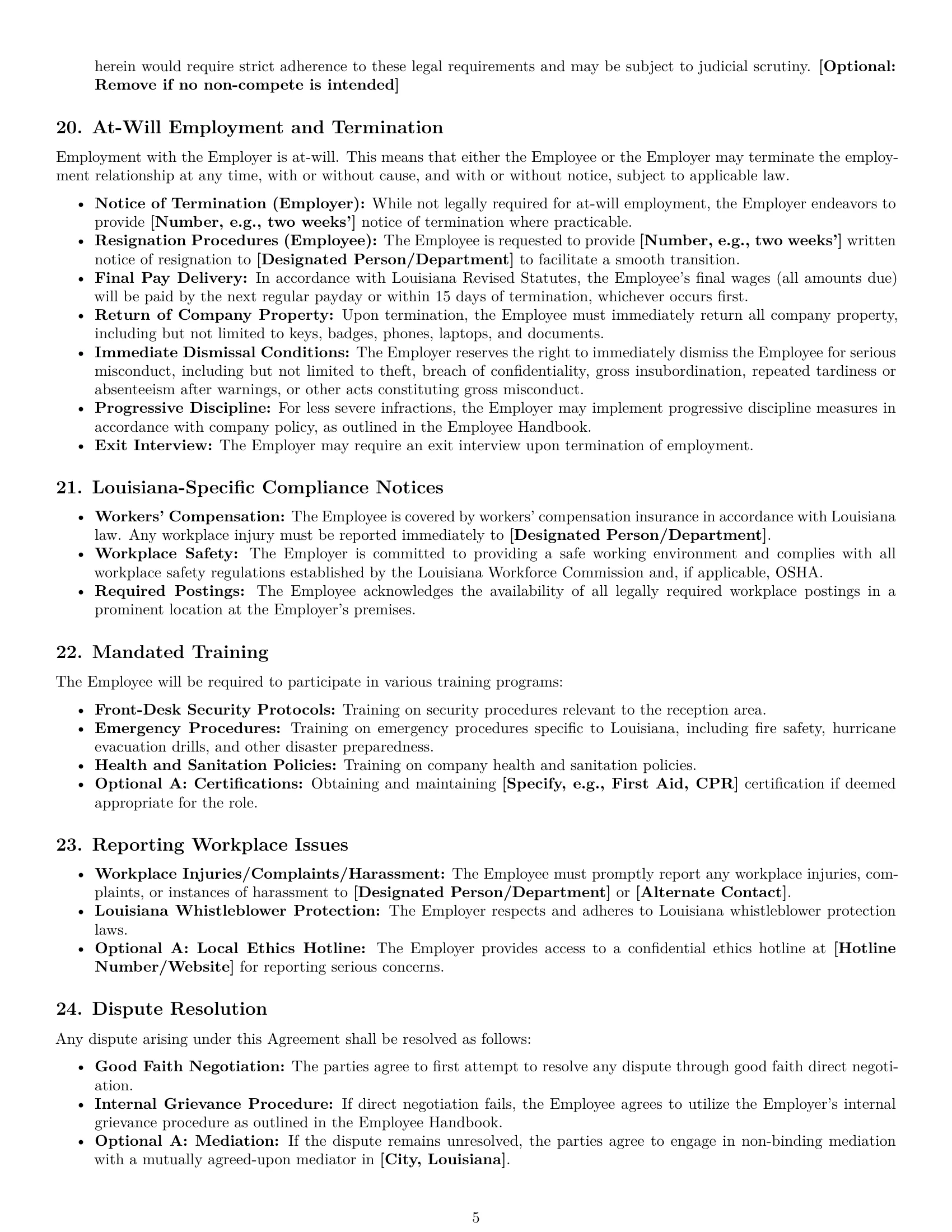 Preview page 5 of Pro Louisiana receptionist employment contract template