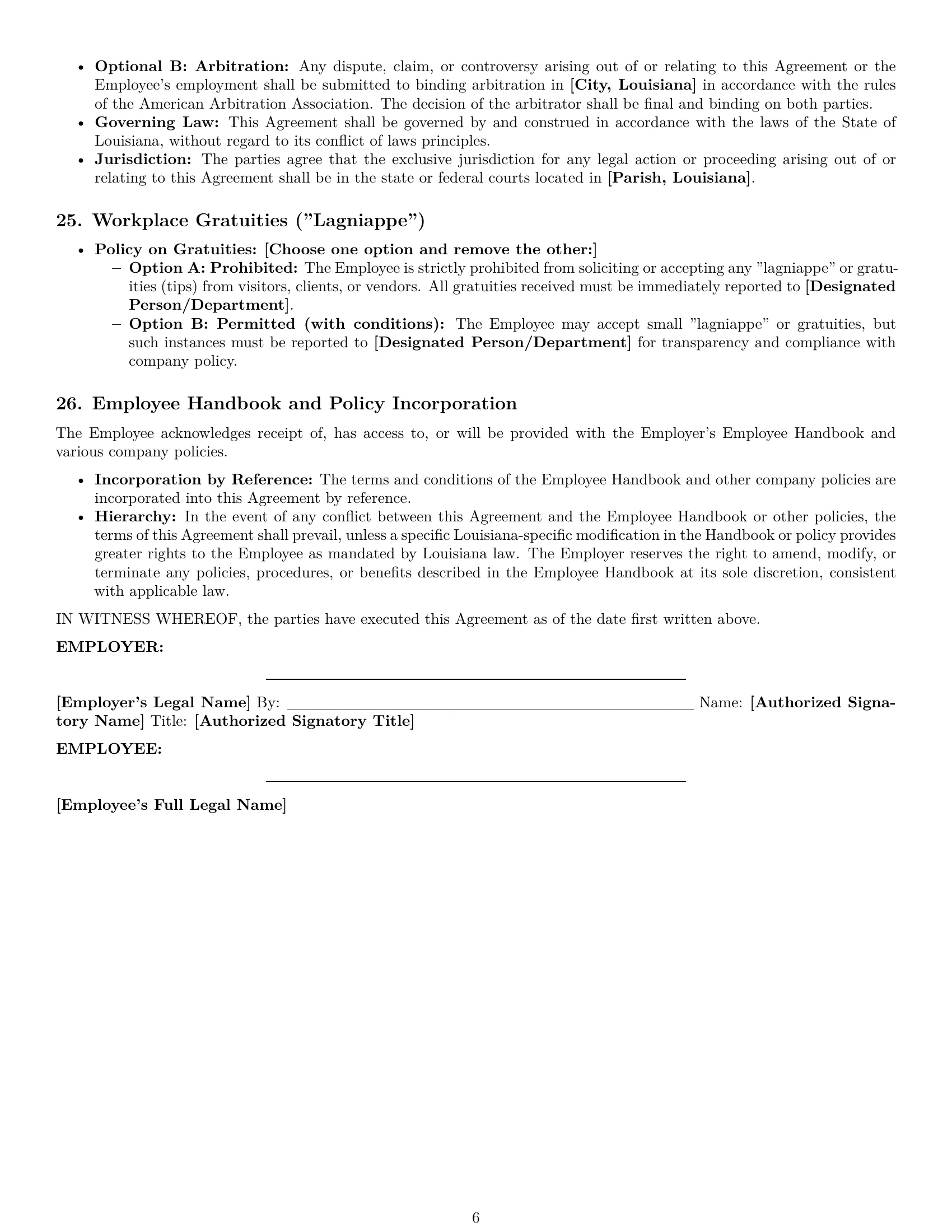 Preview page 6 of Pro Louisiana receptionist employment contract template
