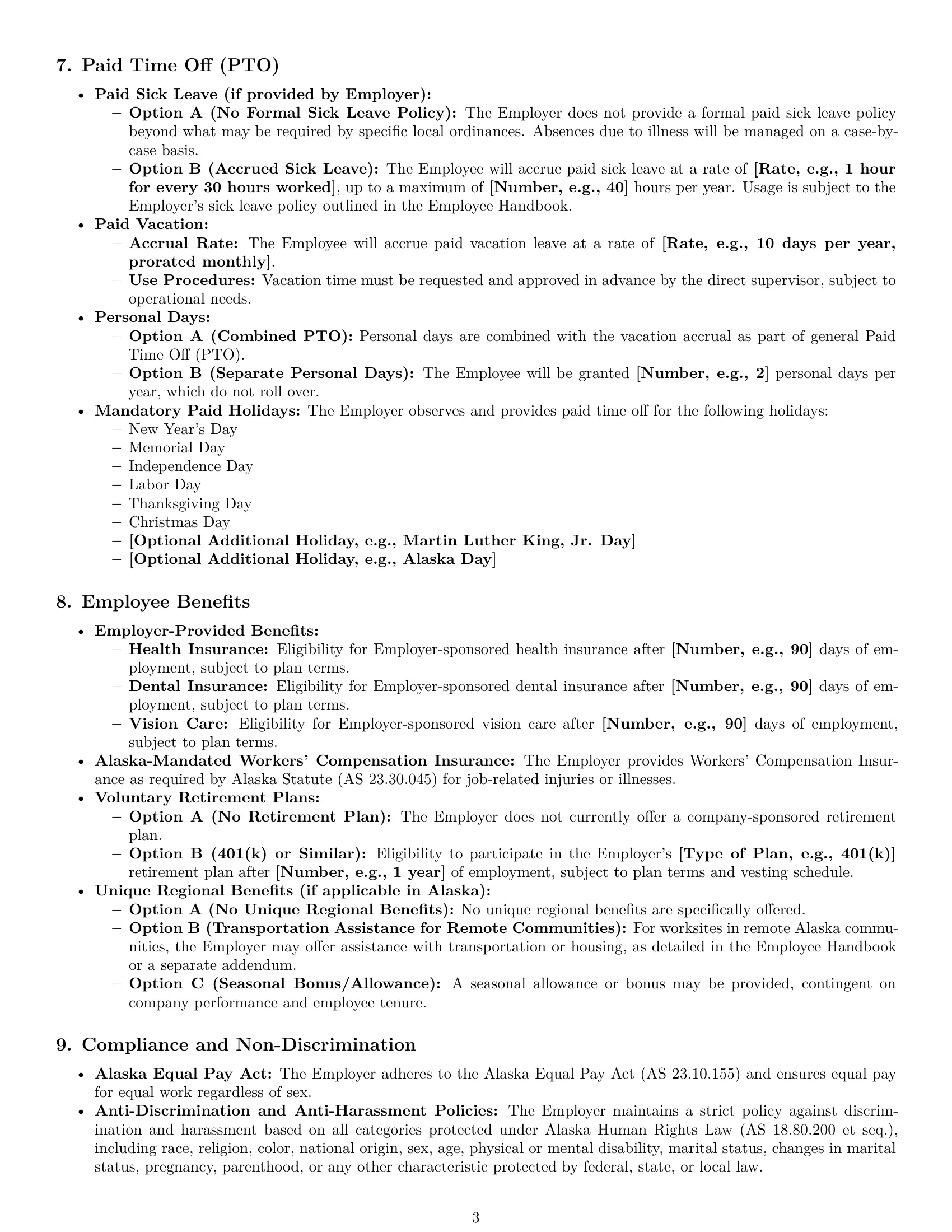Preview page 3 of Pro Alaska receptionist employment contract template