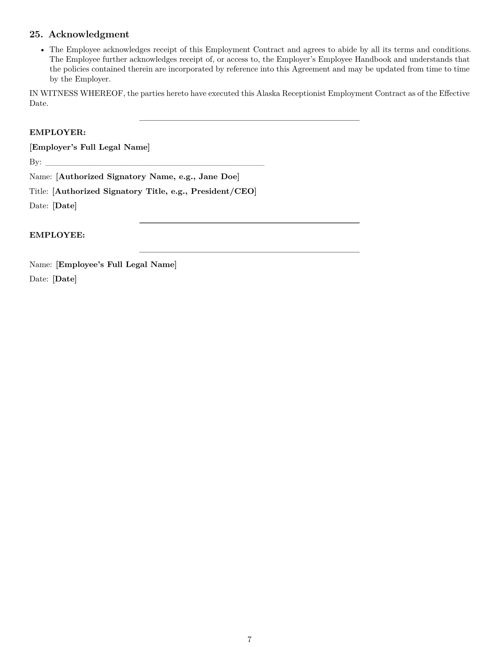 Preview page 7 of Pro Alaska receptionist employment contract template