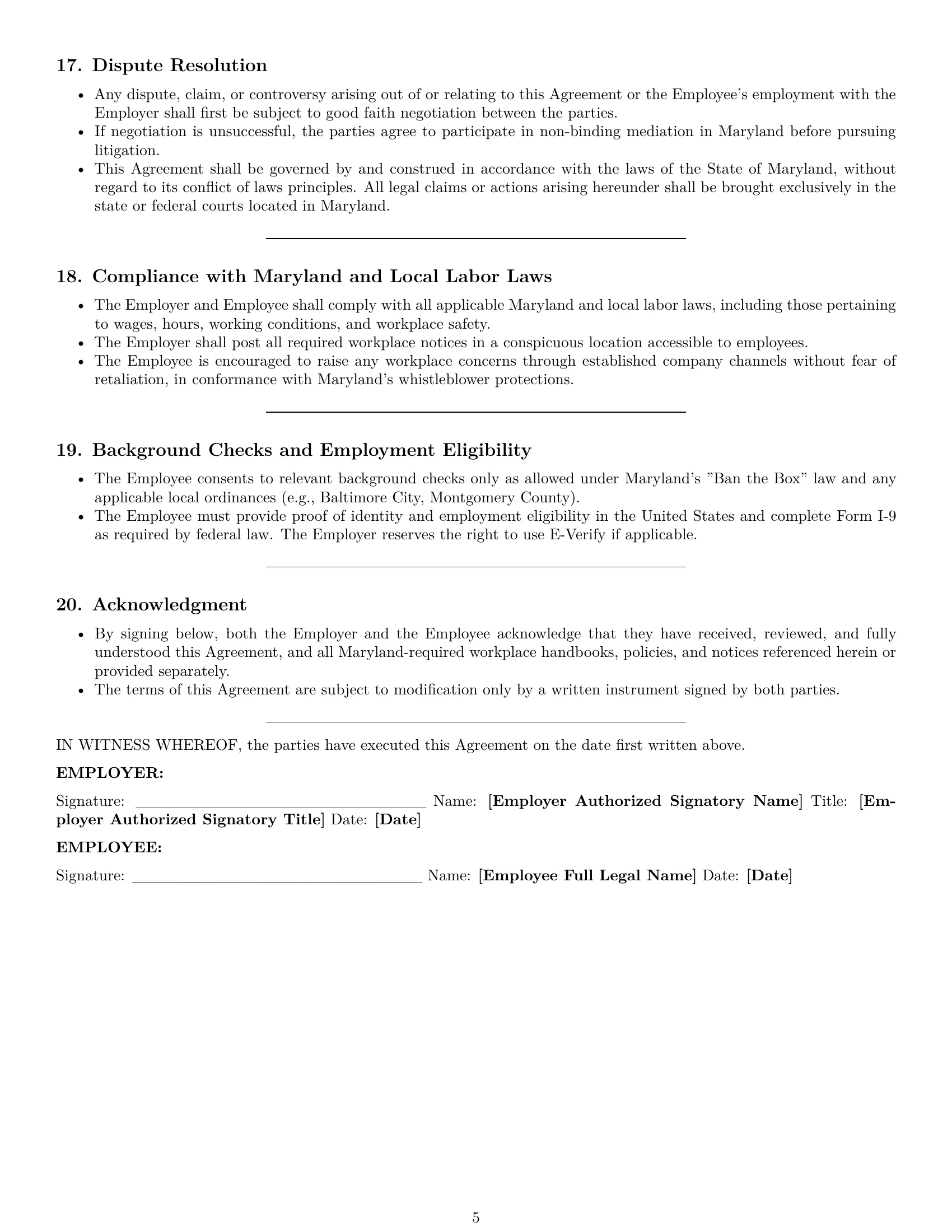 Preview page 5 of Pro Maryland receptionist employment contract template