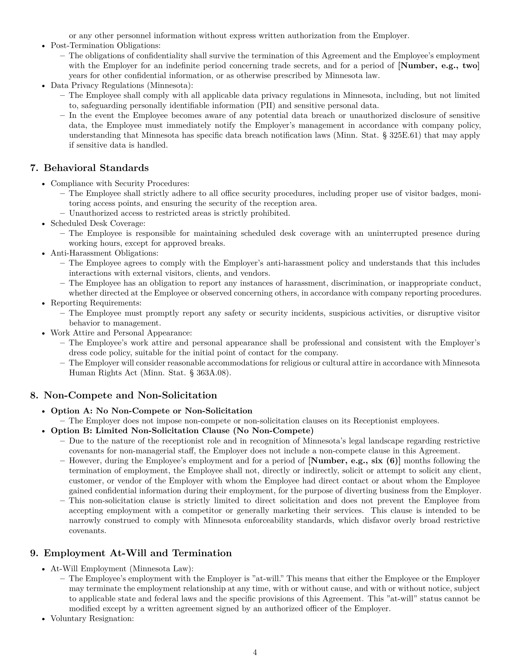 Preview page 4 of Pro Minnesota receptionist employment contract template