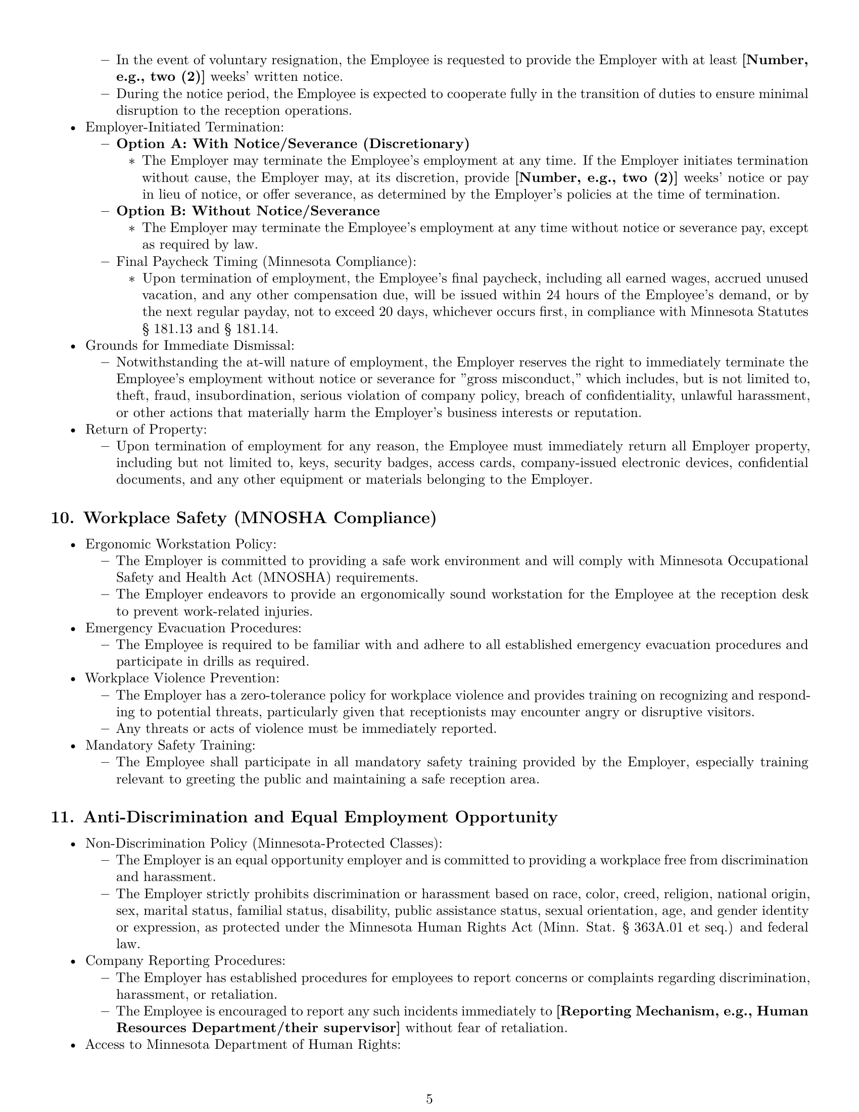Preview page 5 of Pro Minnesota receptionist employment contract template