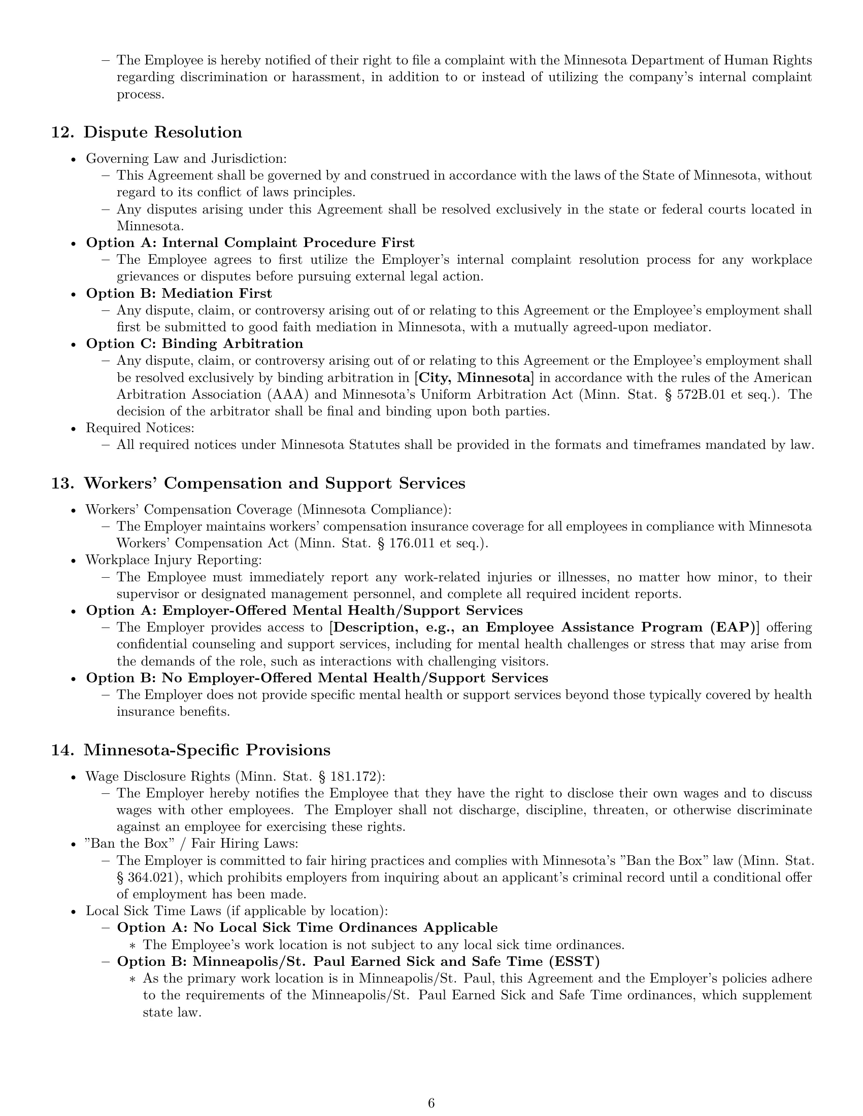 Preview page 6 of Pro Minnesota receptionist employment contract template