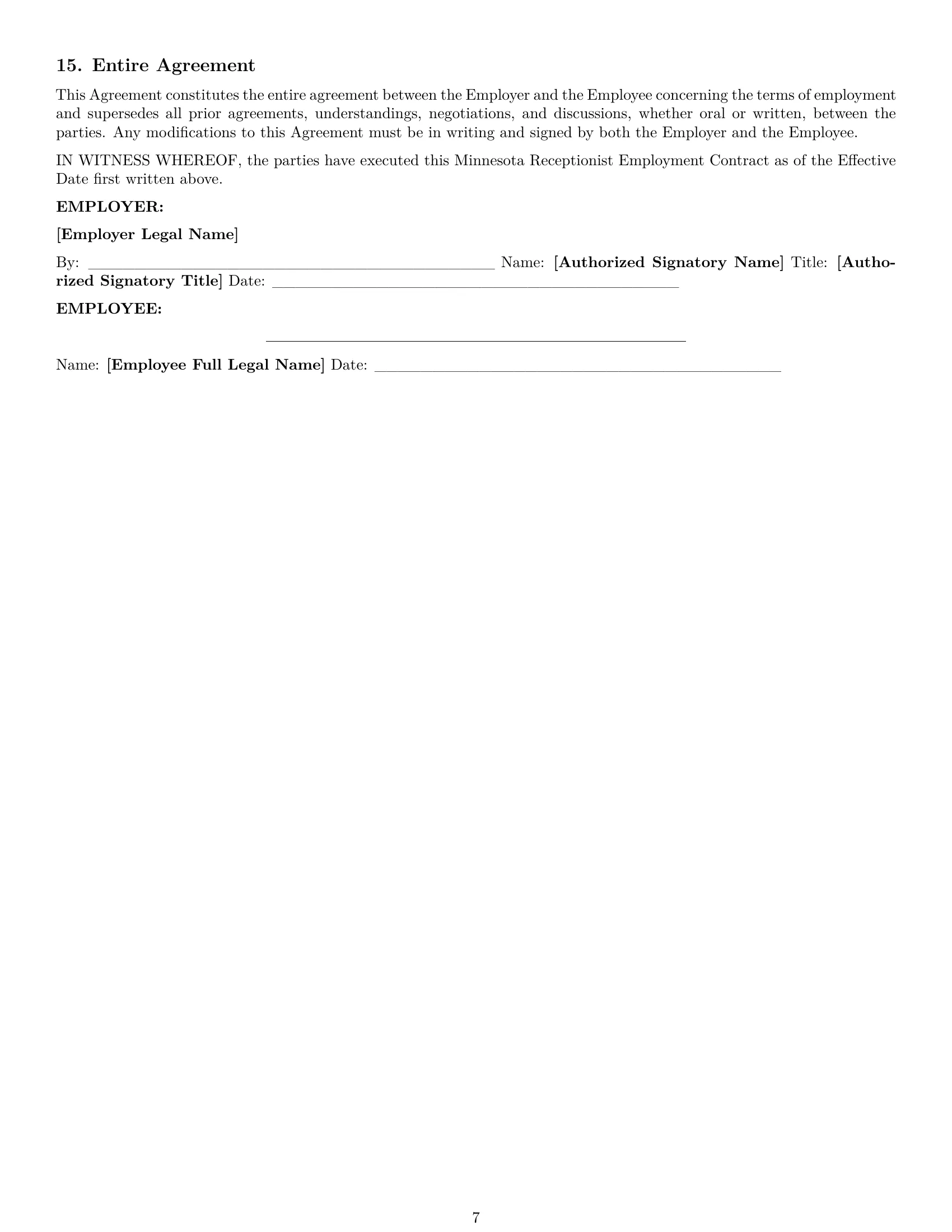 Preview page 7 of Pro Minnesota receptionist employment contract template
