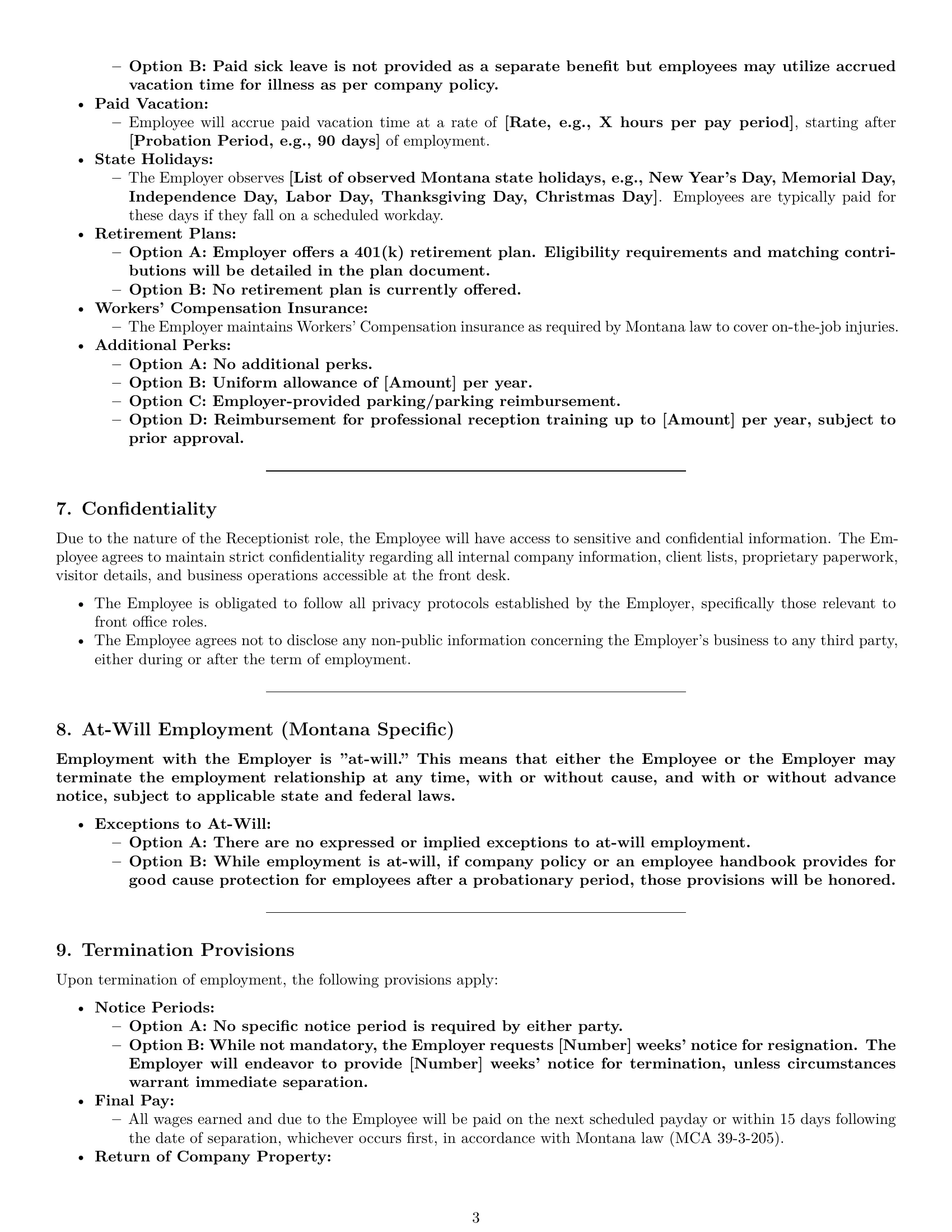 Preview page 3 of Pro Montana receptionist employment contract template