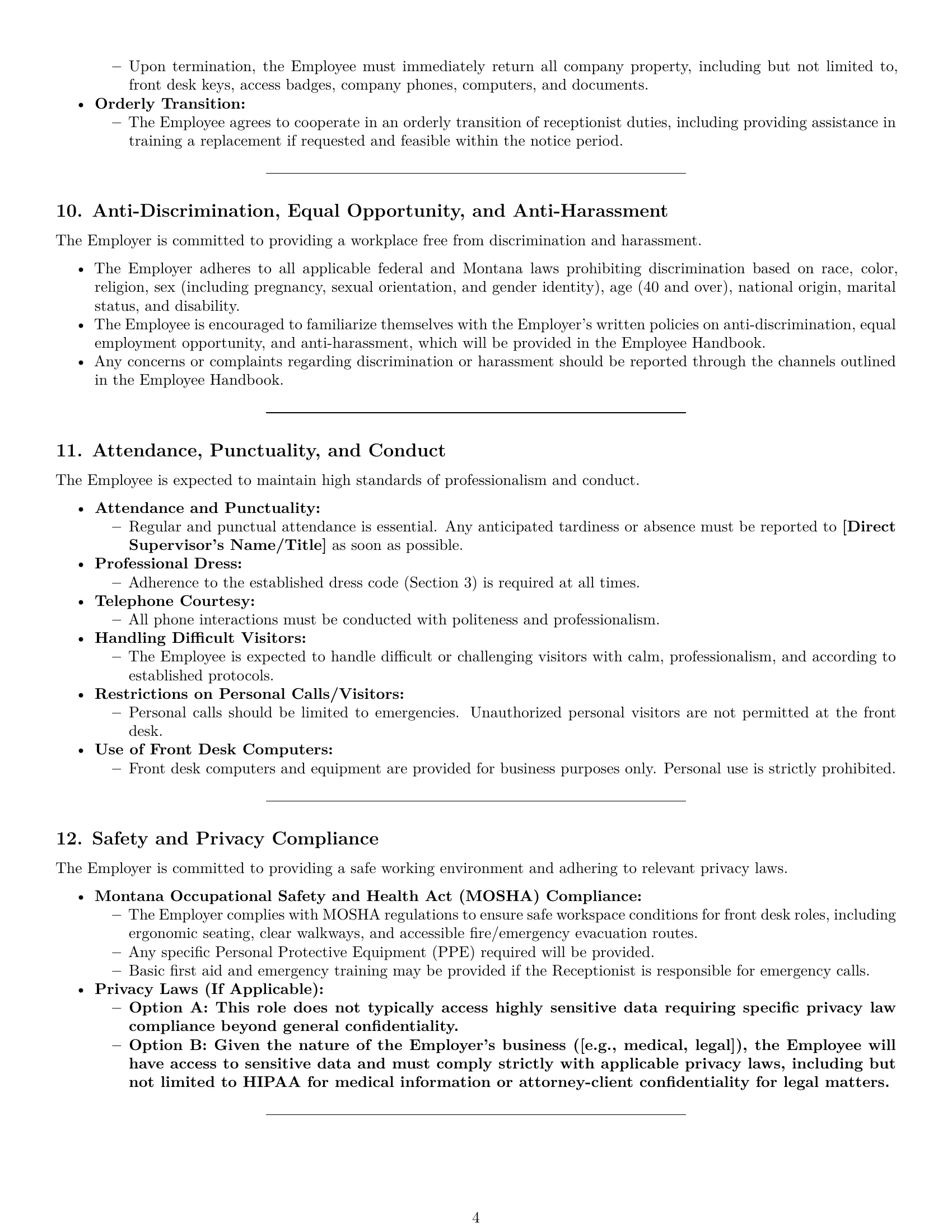 Preview page 4 of Pro Montana receptionist employment contract template