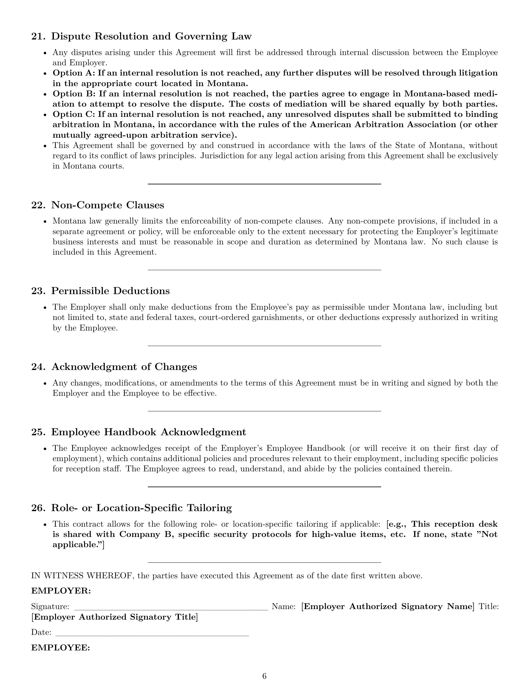 Preview page 6 of Pro Montana receptionist employment contract template