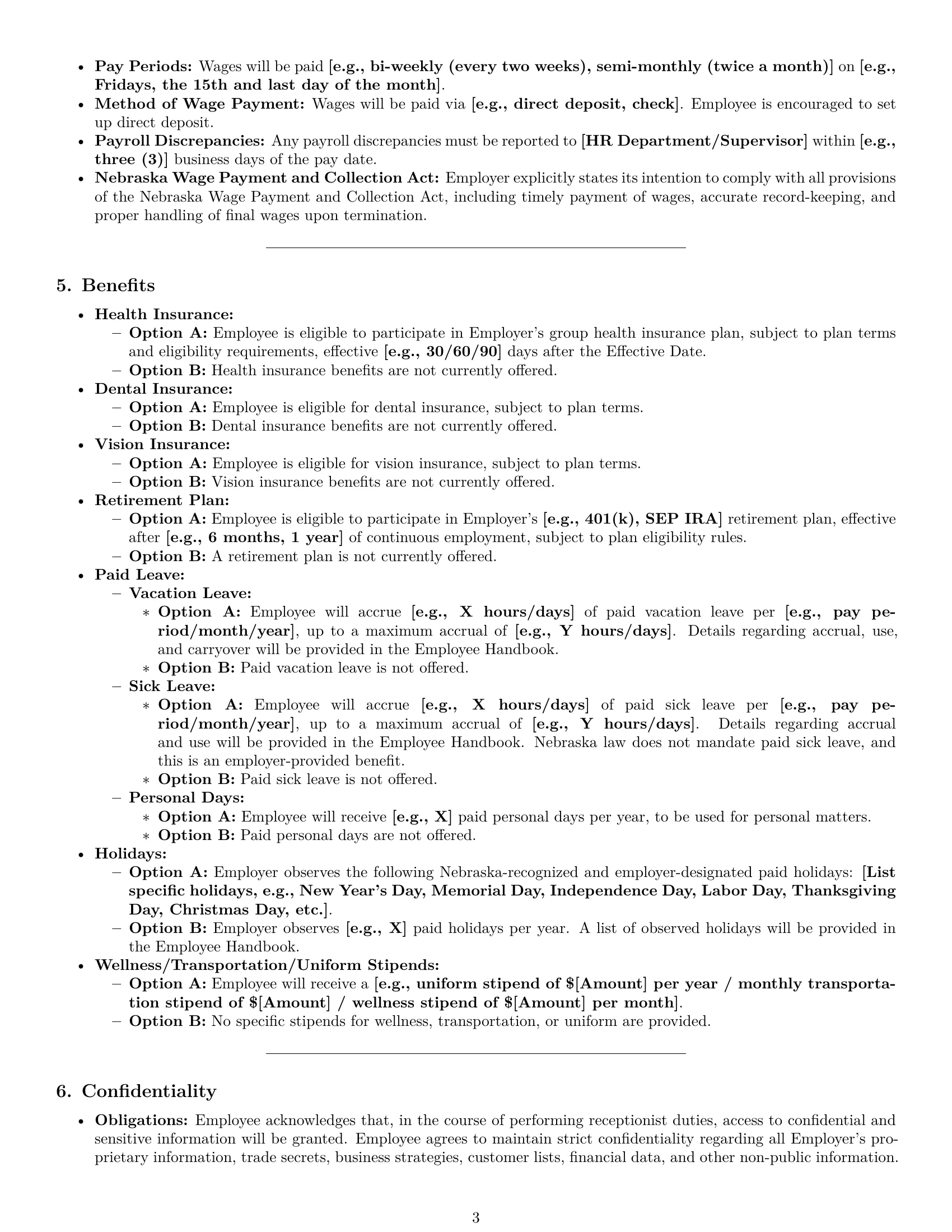 Preview page 3 of Pro Nebraska receptionist employment contract template