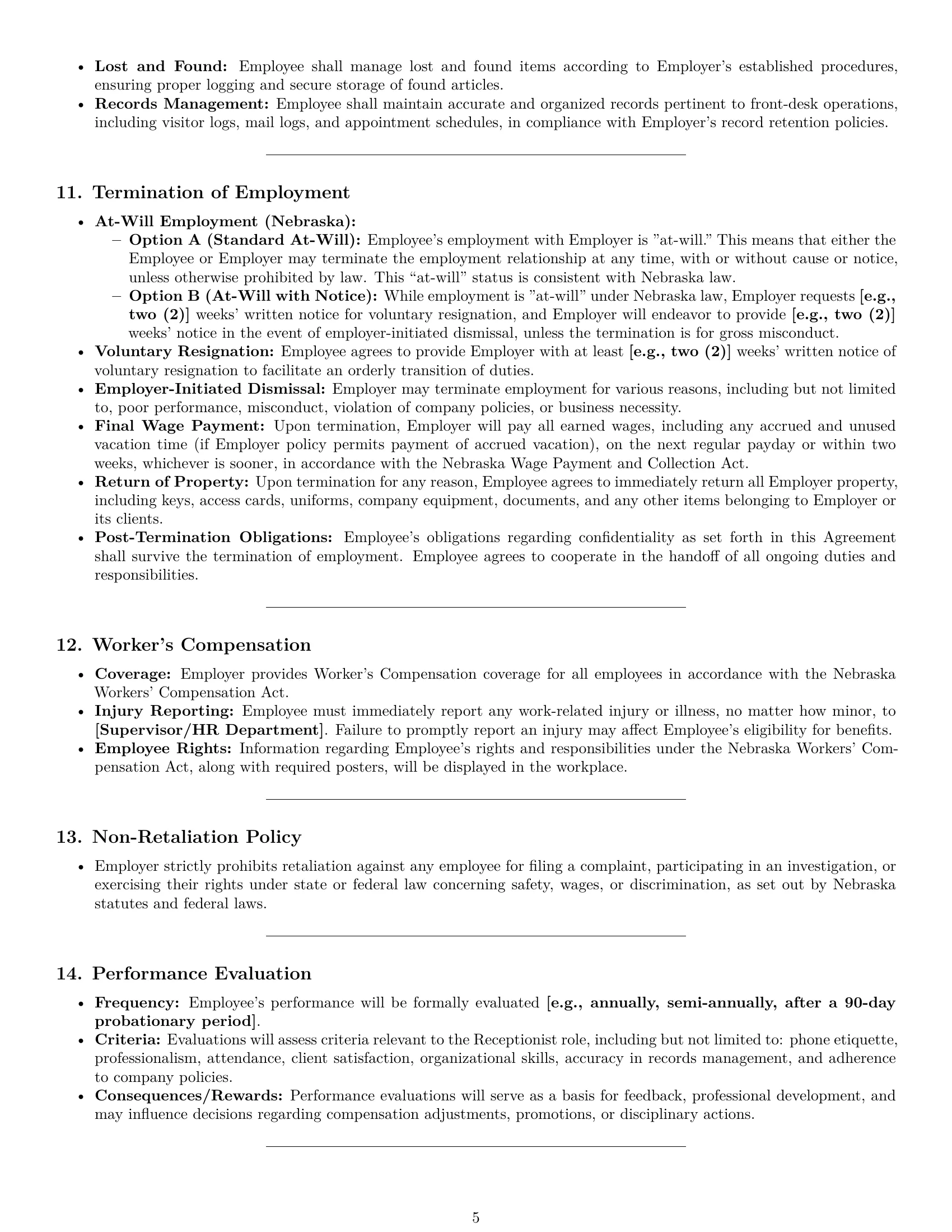 Preview page 5 of Pro Nebraska receptionist employment contract template