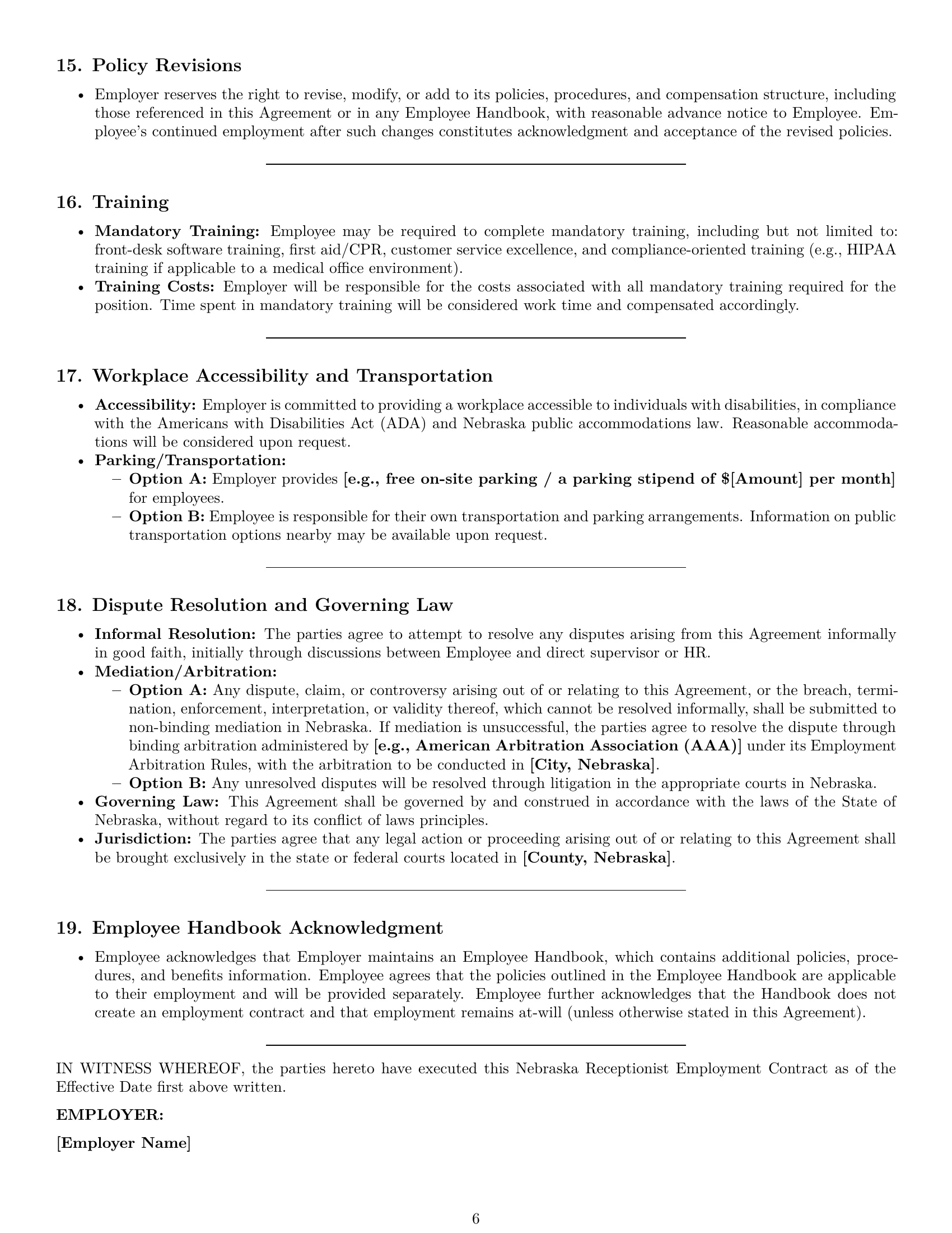 Preview page 6 of Pro Nebraska receptionist employment contract template