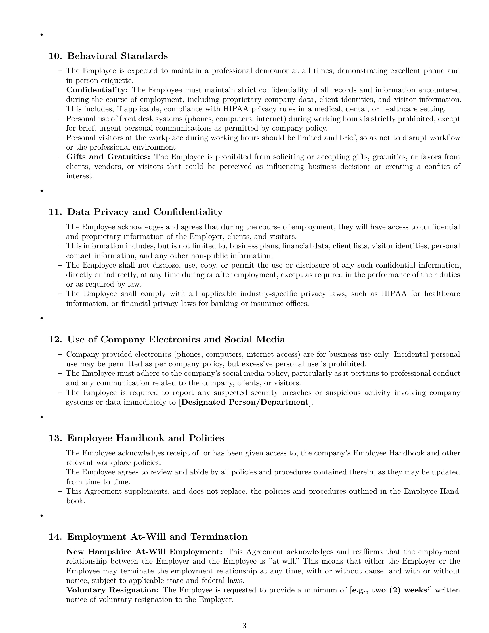 Preview page 3 of Pro New Hampshire receptionist employment contract template