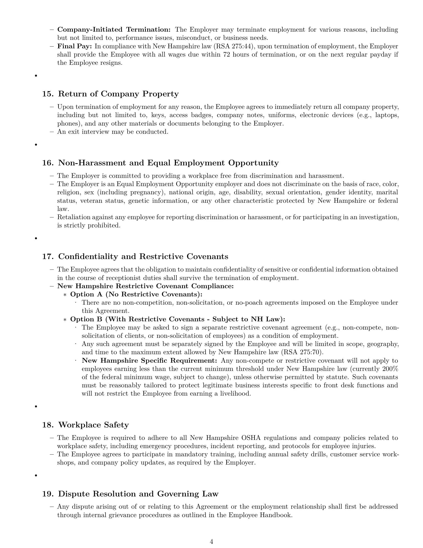 Preview page 4 of Pro New Hampshire receptionist employment contract template