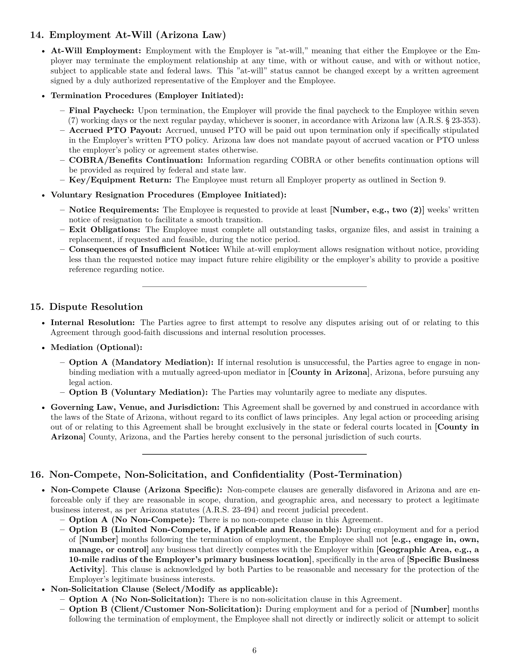 Preview page 6 of Pro Arizona receptionist employment contract template