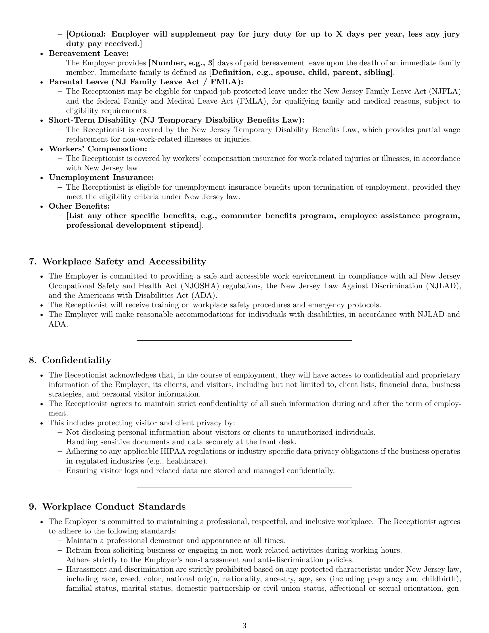 Preview page 3 of Pro New Jersey receptionist employment contract template