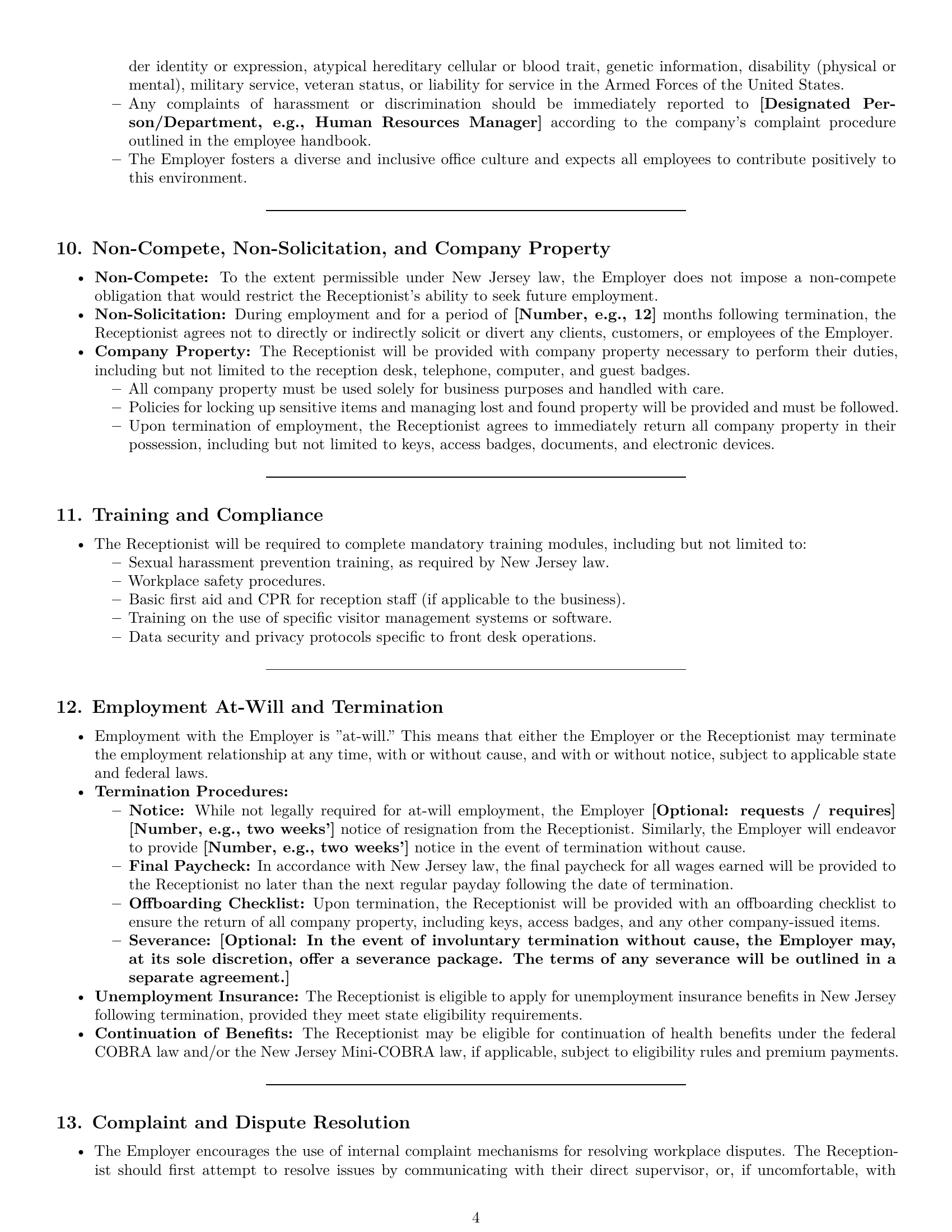 Preview page 4 of Pro New Jersey receptionist employment contract template