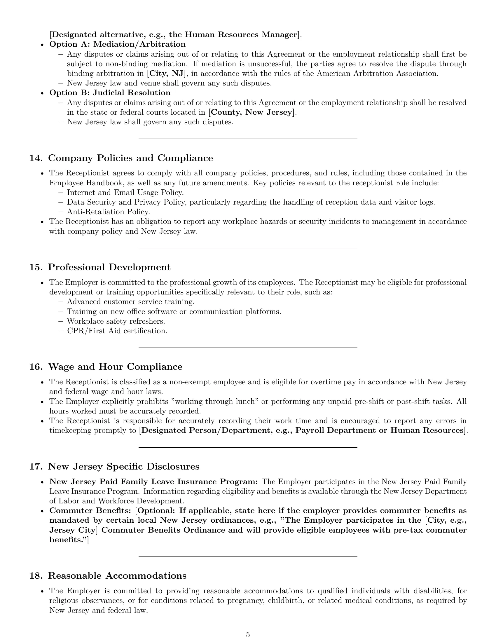 Preview page 5 of Pro New Jersey receptionist employment contract template