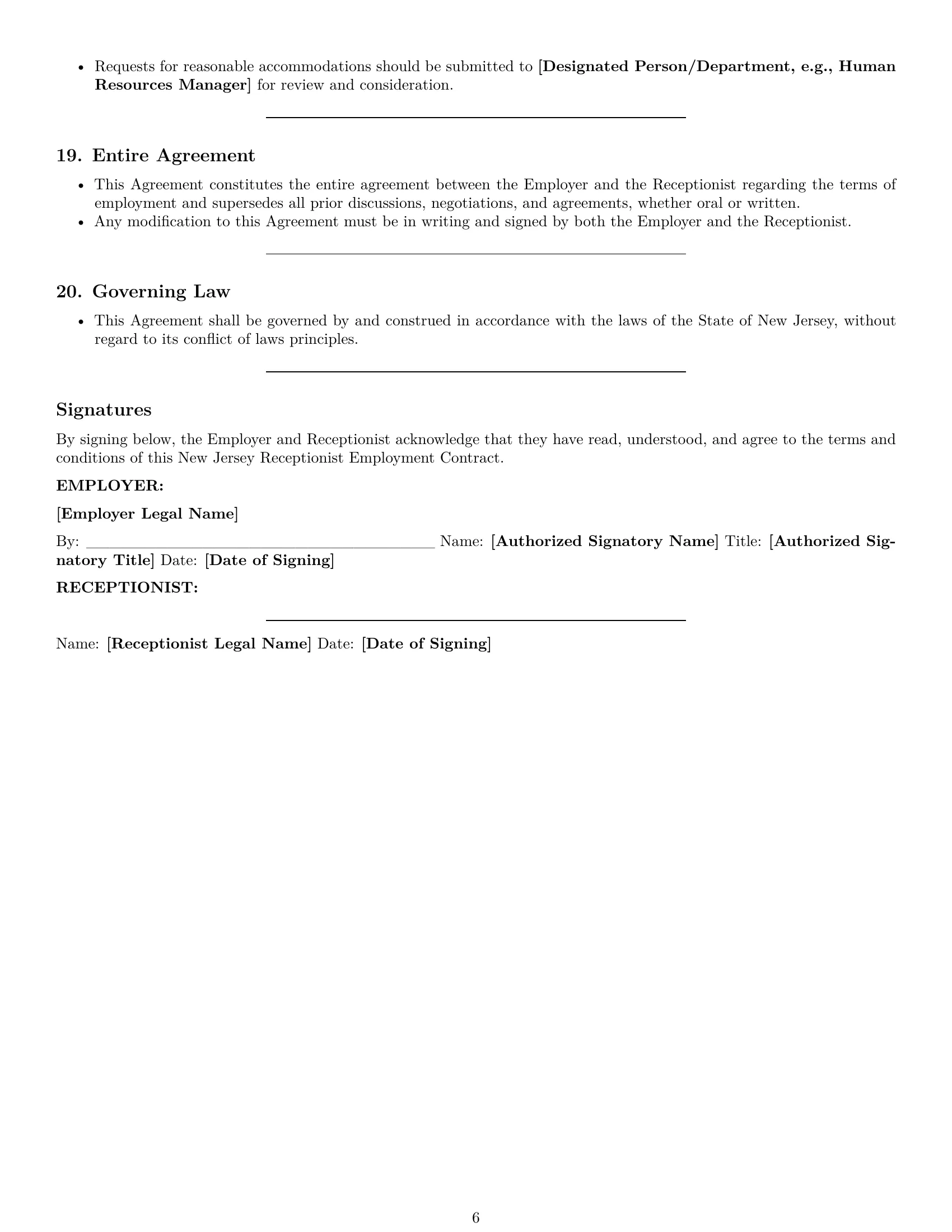 Preview page 6 of Pro New Jersey receptionist employment contract template