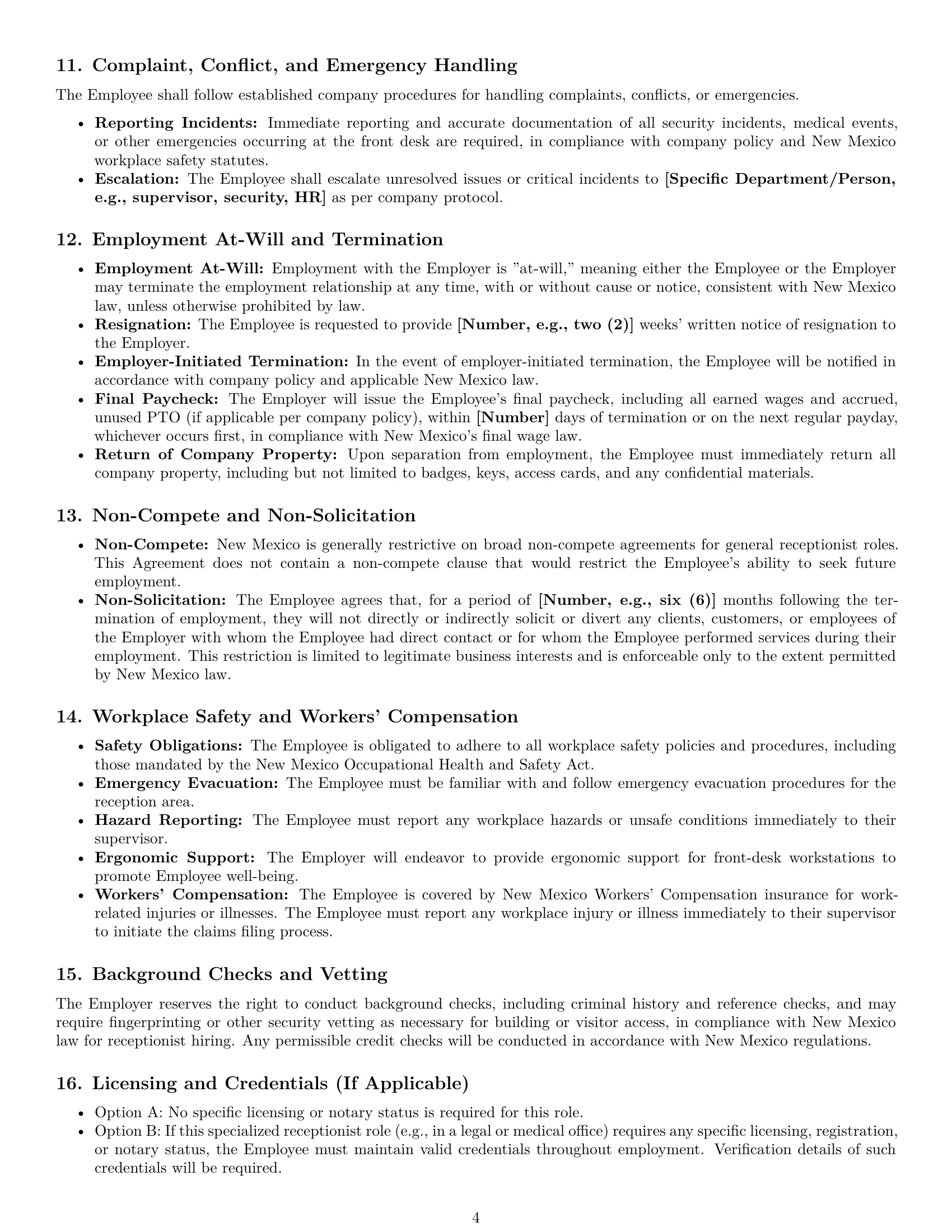 Preview page 4 of Pro New Mexico receptionist employment contract template