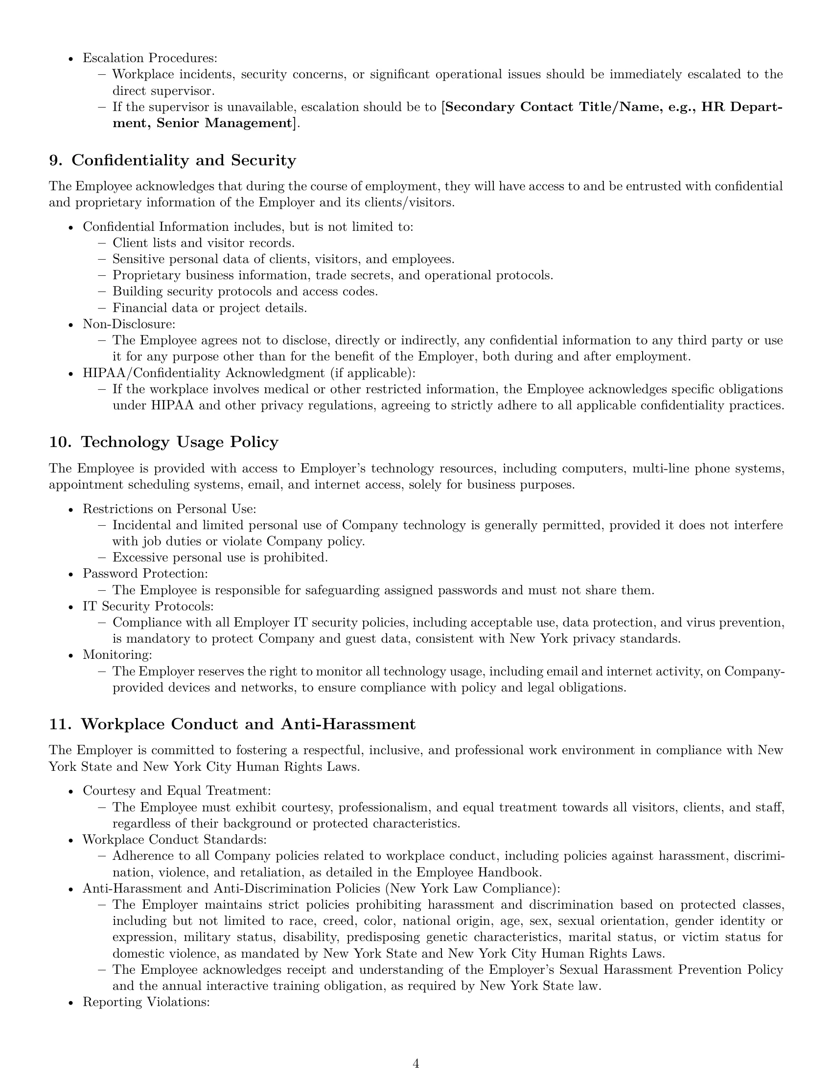 Preview page 4 of Pro New York receptionist employment contract template