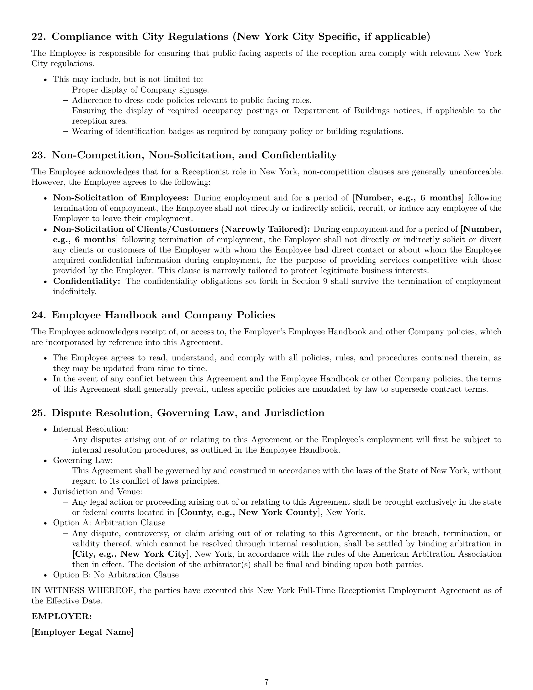Preview page 7 of Pro New York receptionist employment contract template
