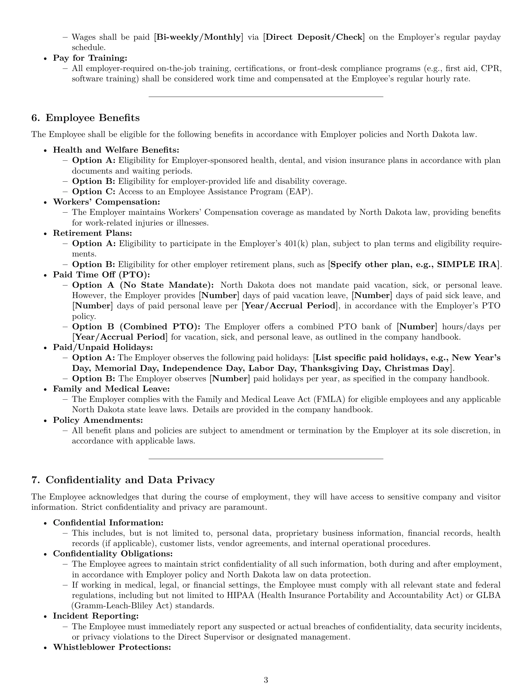Preview page 3 of Pro North Dakota receptionist employment contract template