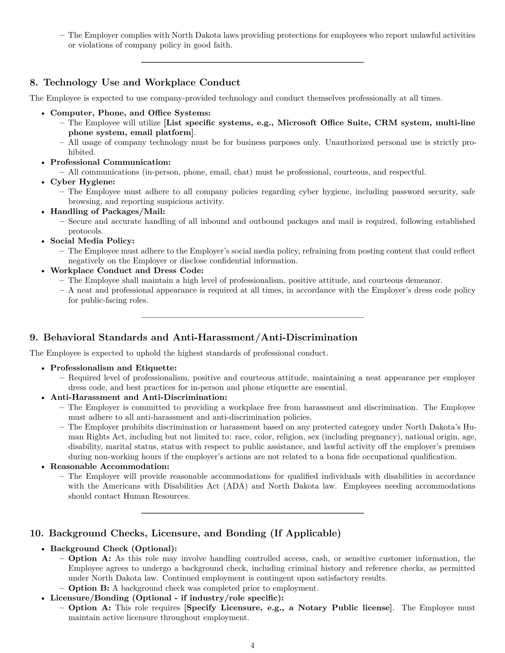 Preview page 4 of Pro North Dakota receptionist employment contract template