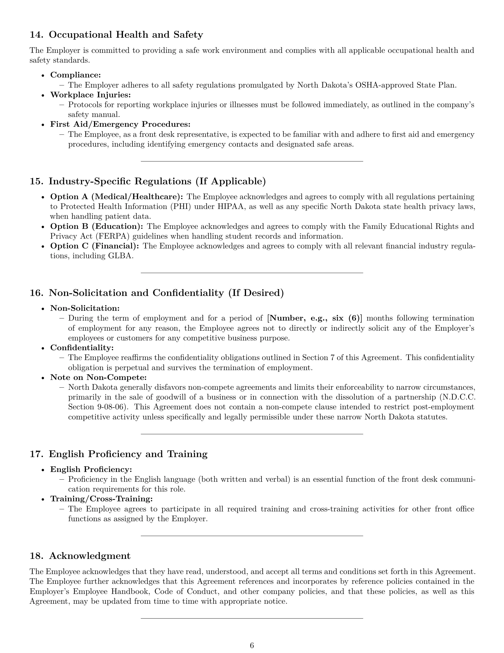 Preview page 6 of Pro North Dakota receptionist employment contract template