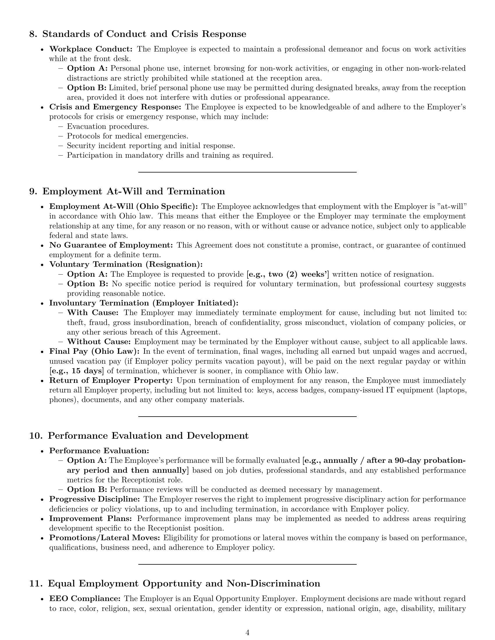 Preview page 4 of Pro Ohio receptionist employment contract template