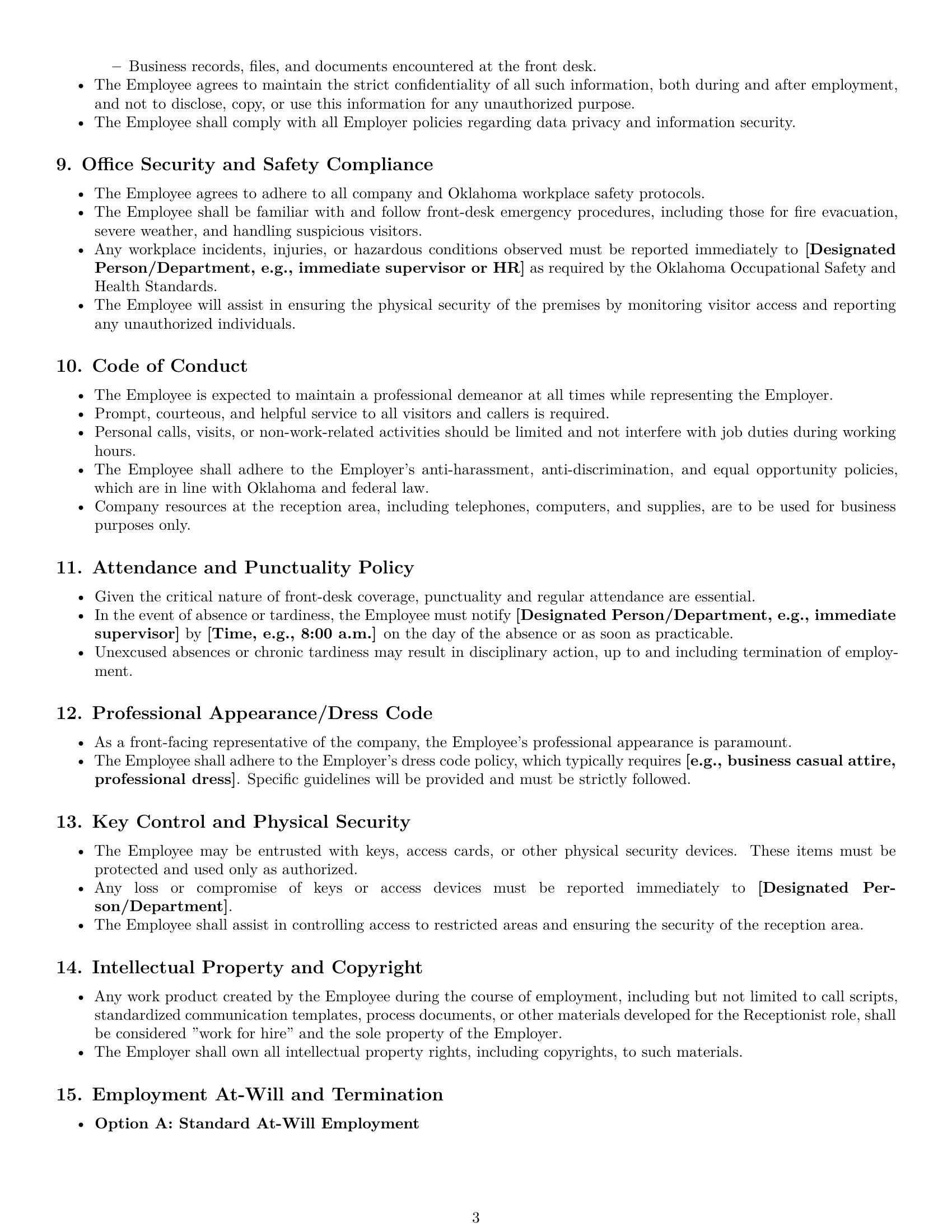 Preview page 3 of Pro Oklahoma receptionist employment contract template