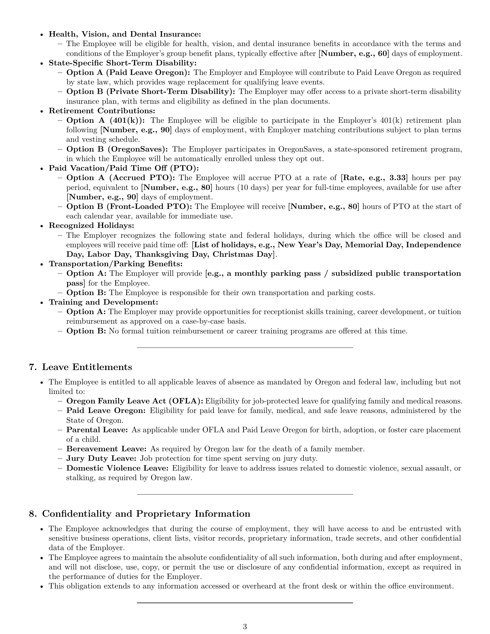 Preview page 3 of Pro Oregon receptionist employment contract template