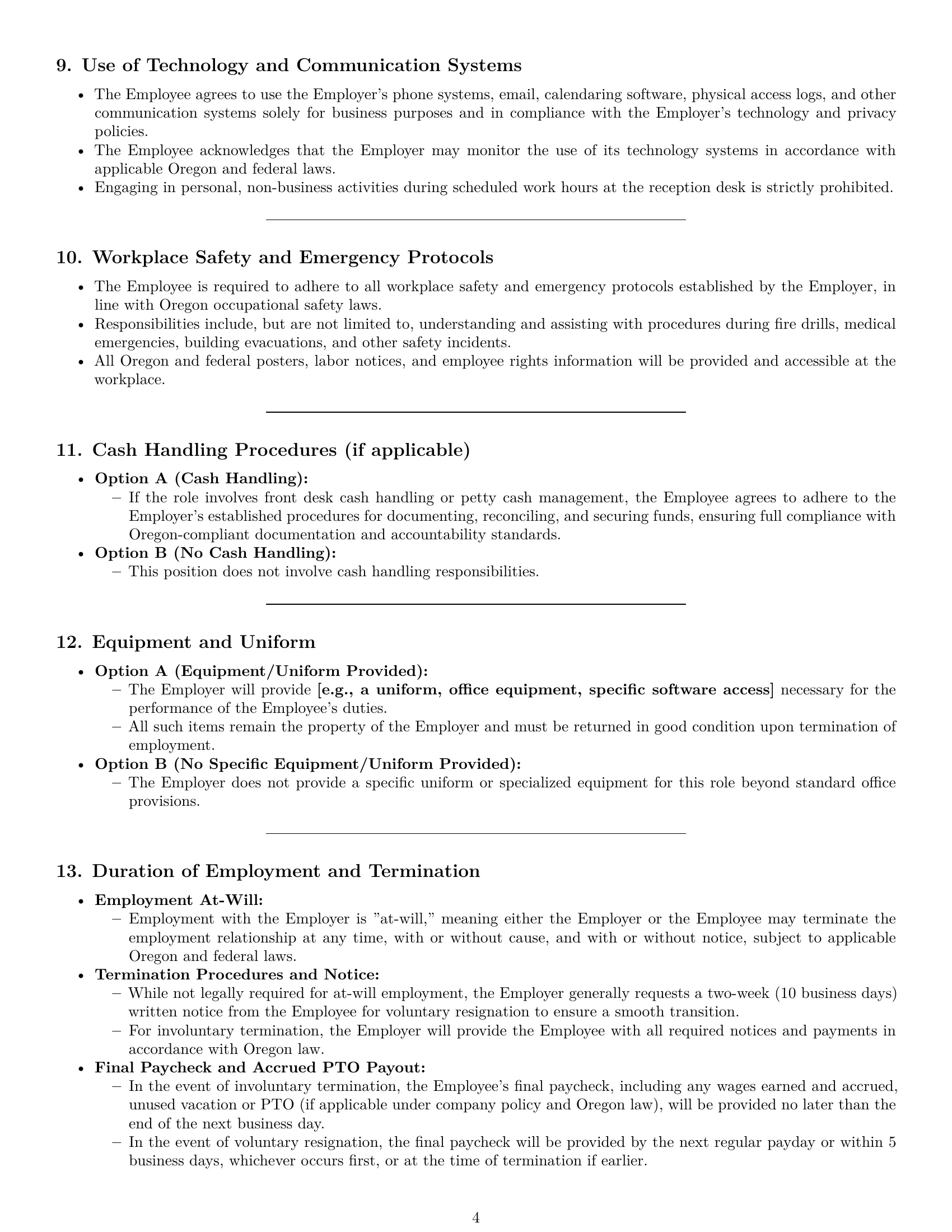 Preview page 4 of Pro Oregon receptionist employment contract template