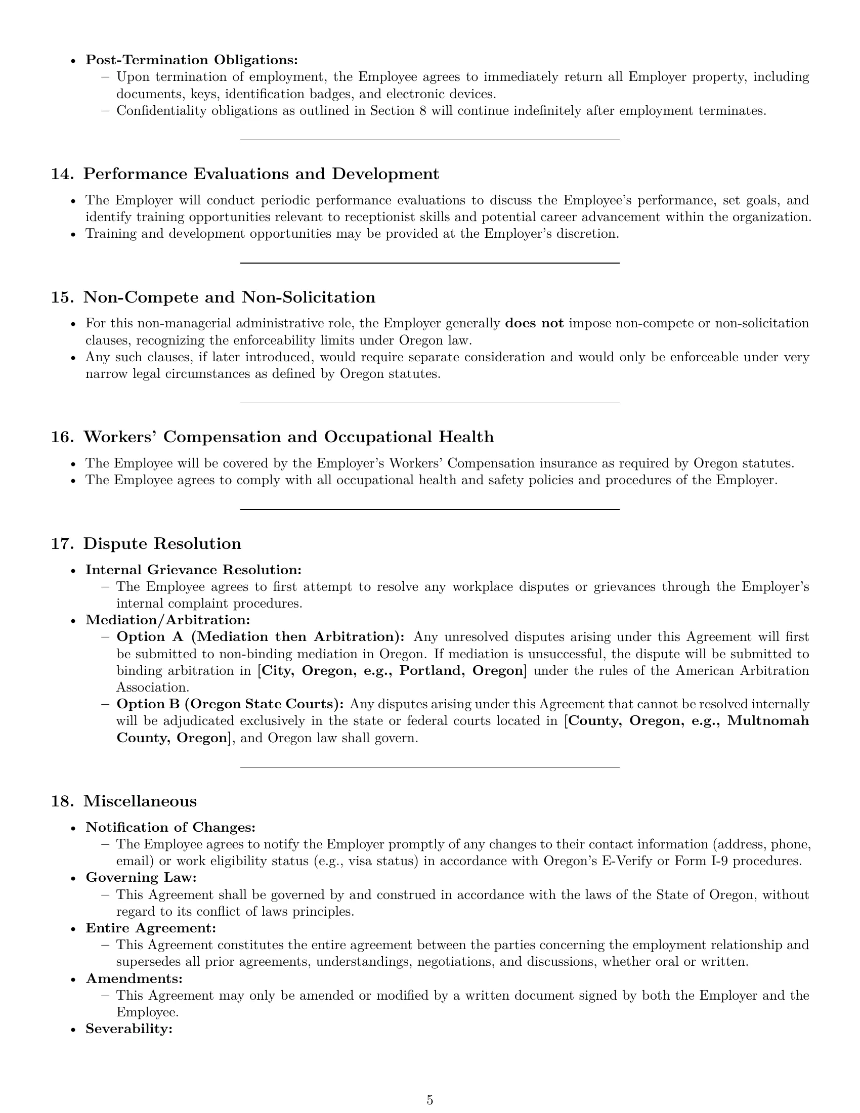 Preview page 5 of Pro Oregon receptionist employment contract template
