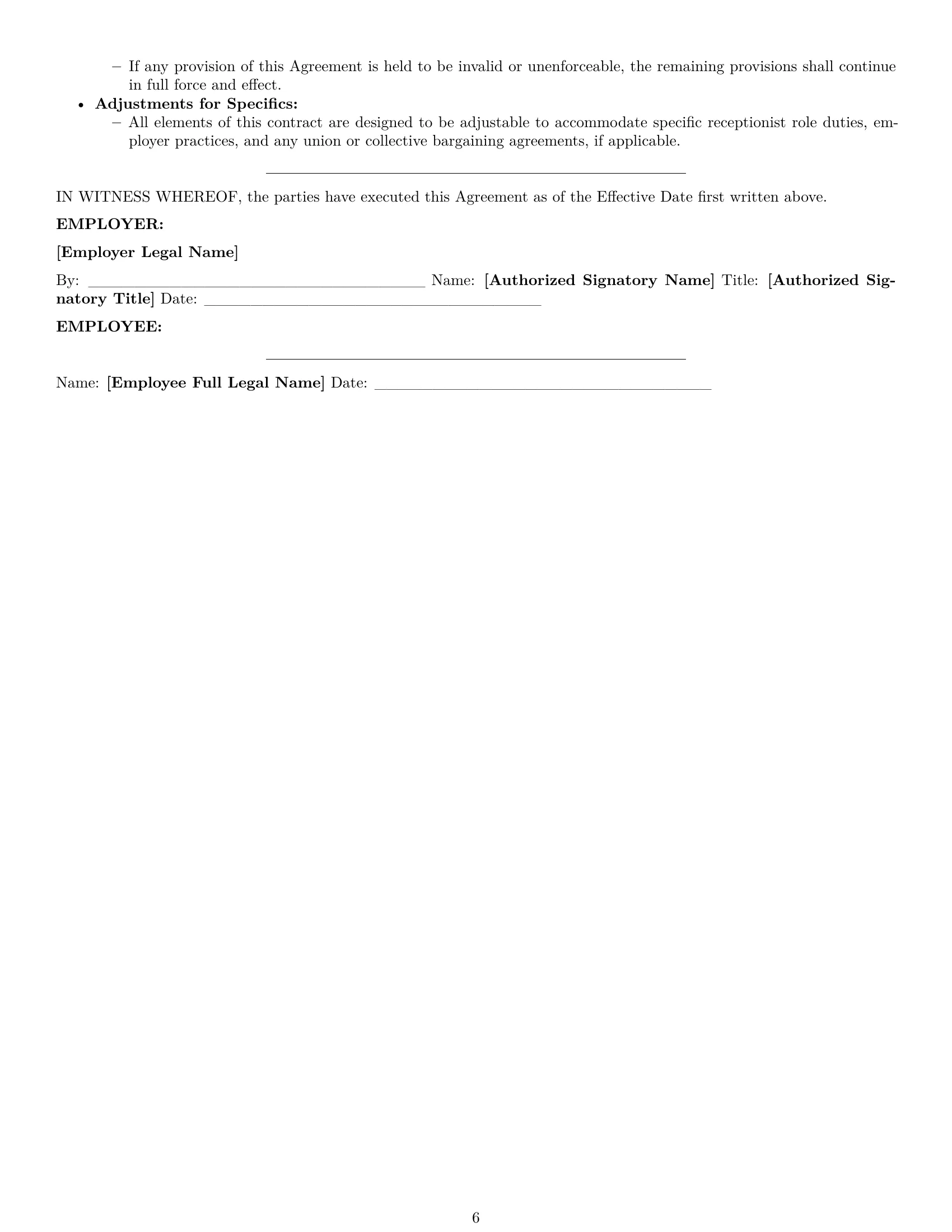 Preview page 6 of Pro Oregon receptionist employment contract template