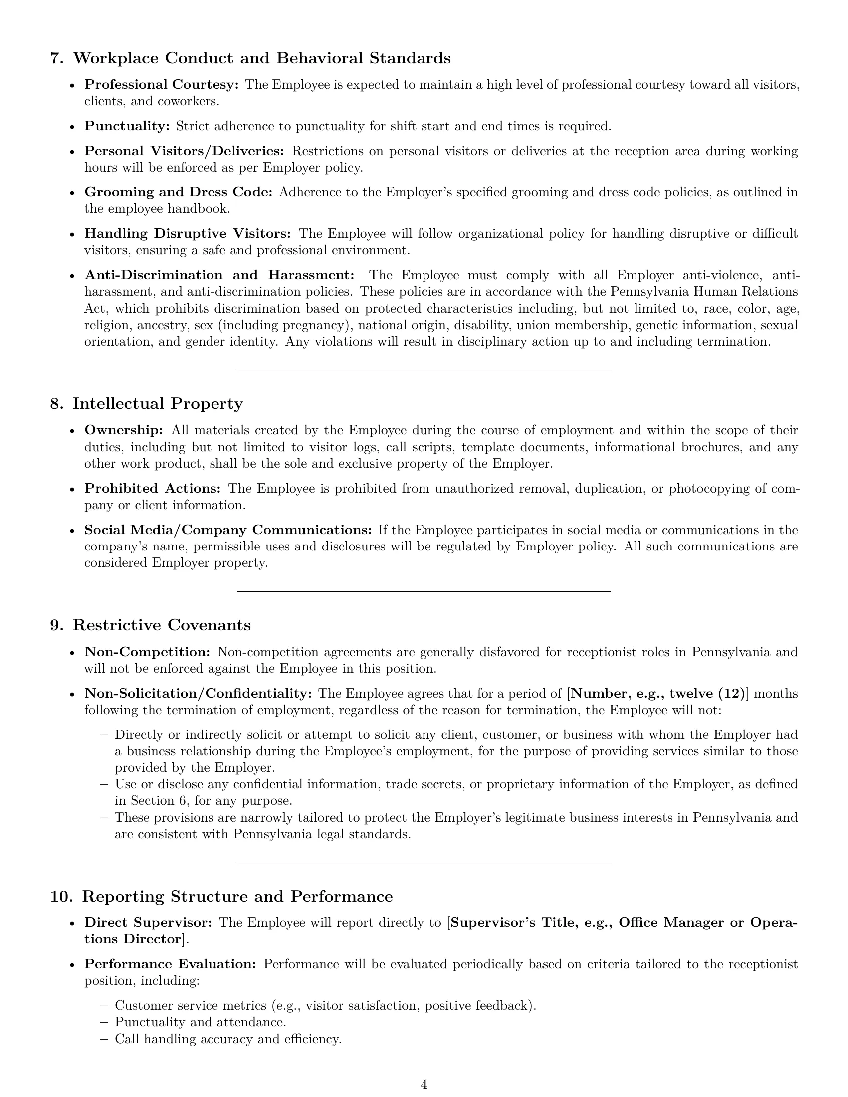 Preview page 4 of Pro Pennsylvania receptionist employment contract template