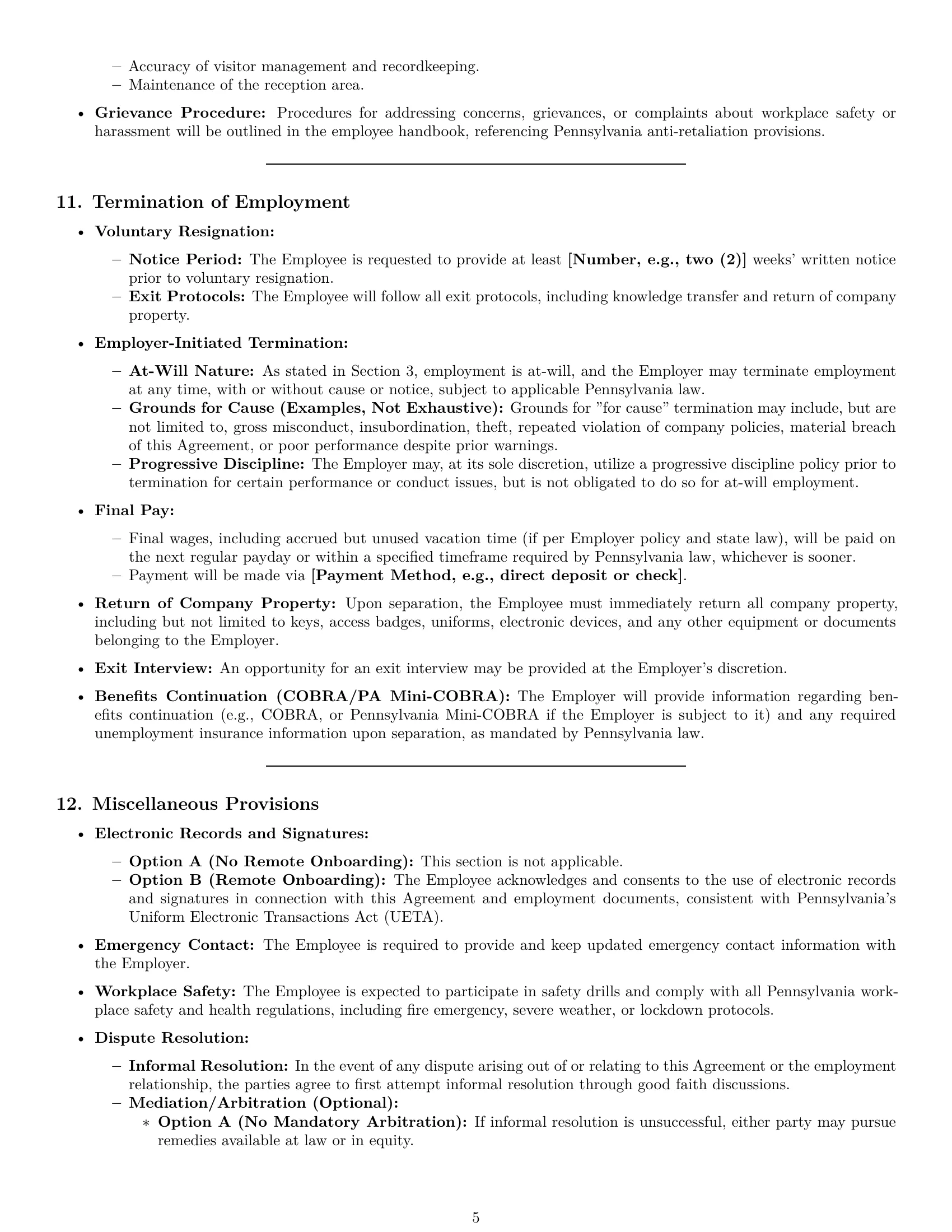 Preview page 5 of Pro Pennsylvania receptionist employment contract template