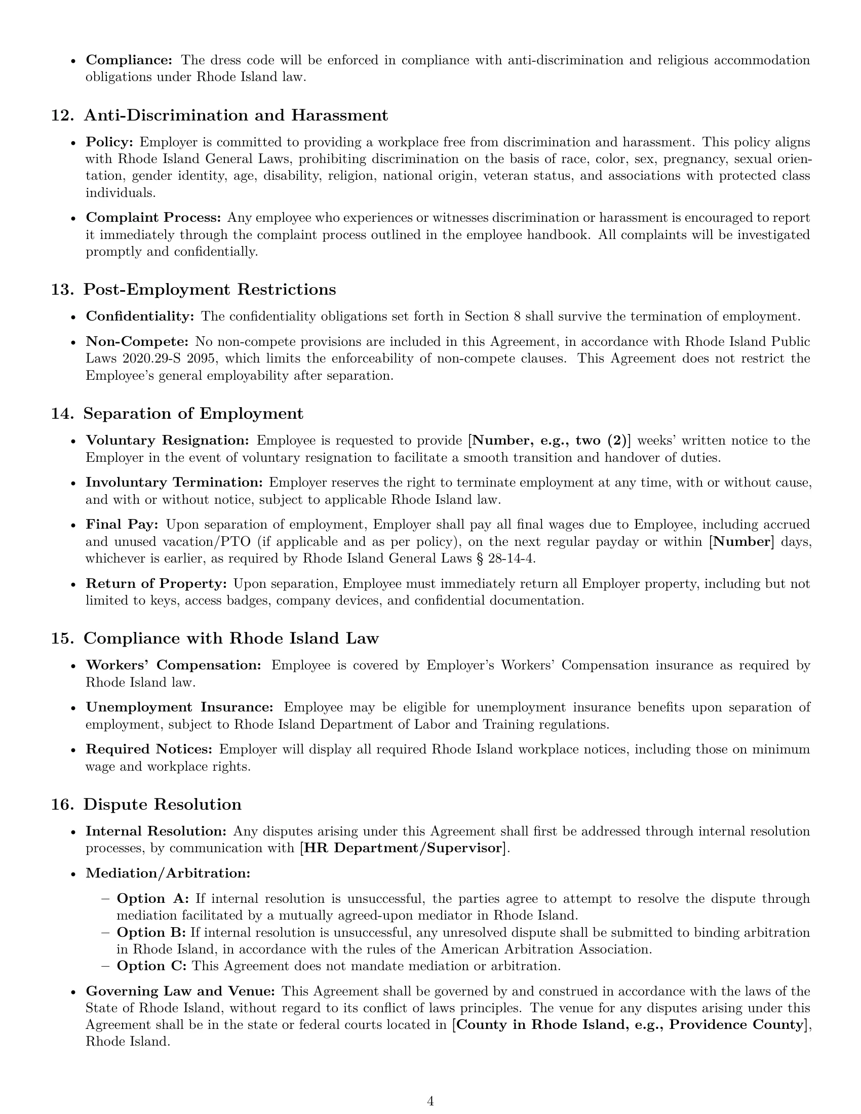 Preview page 4 of Pro Rhode Island receptionist employment contract template