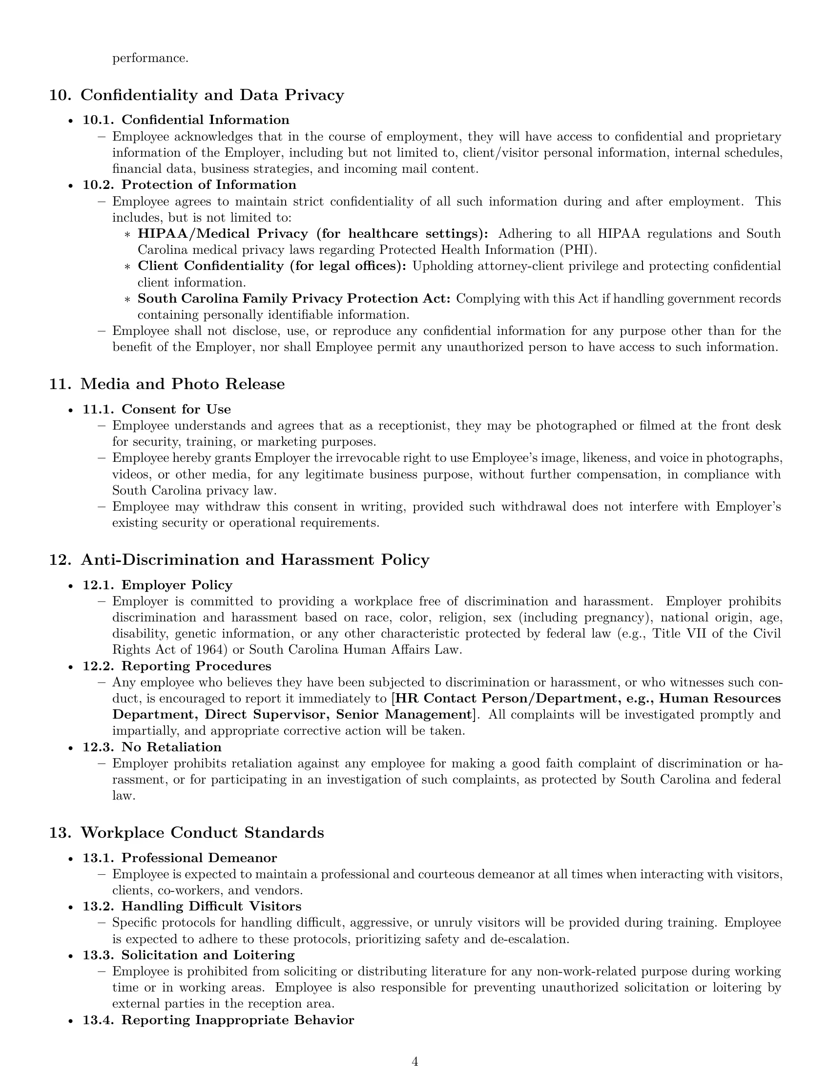 Preview page 4 of Pro South Carolina receptionist employment contract template