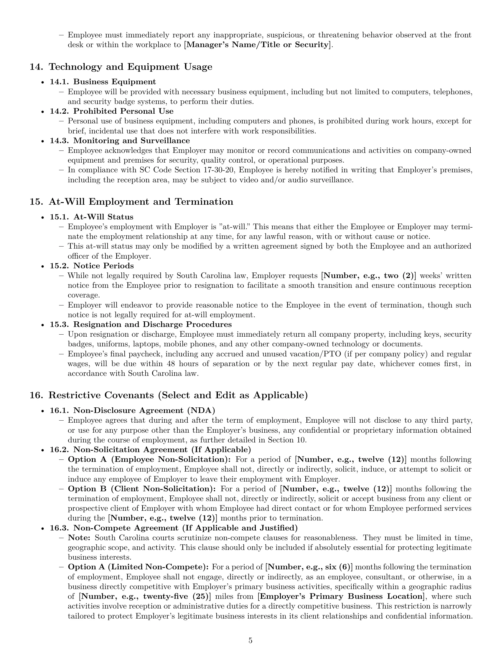 Preview page 5 of Pro South Carolina receptionist employment contract template