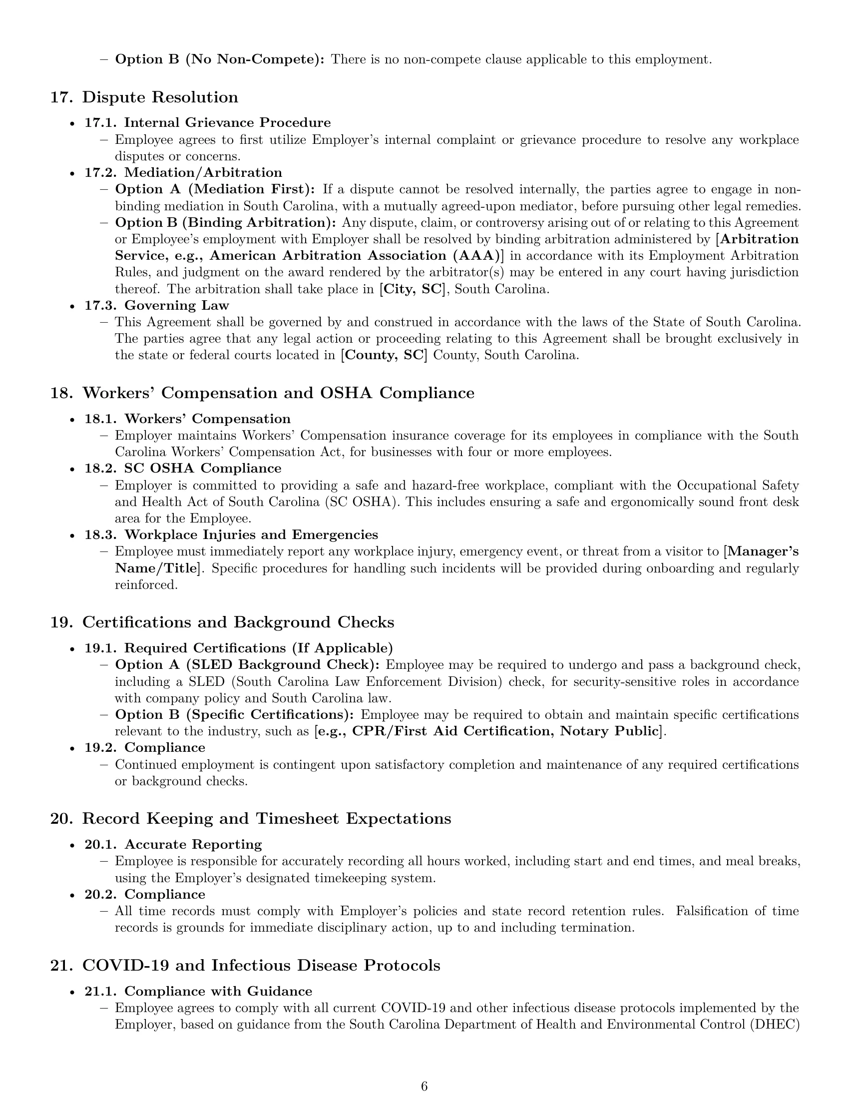 Preview page 6 of Pro South Carolina receptionist employment contract template