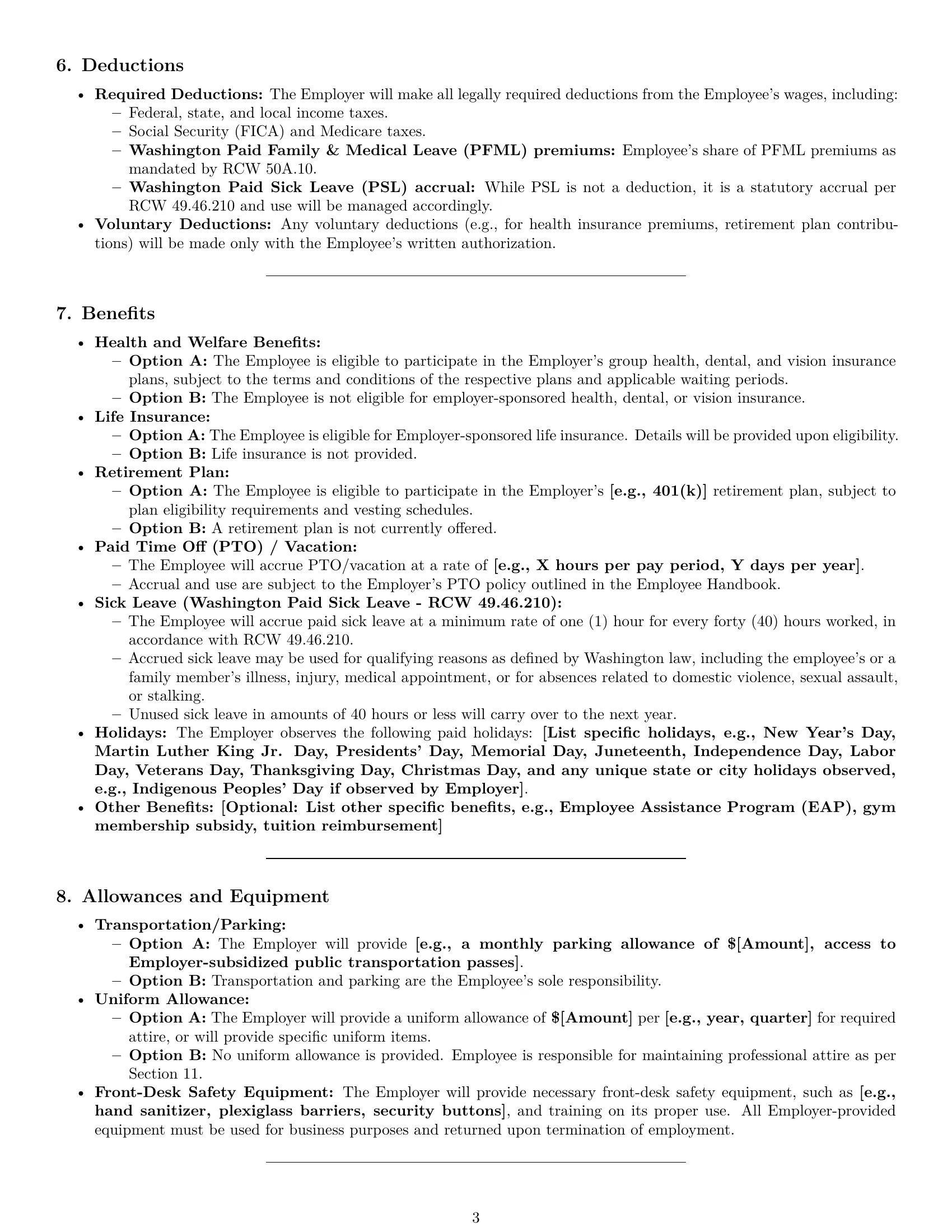 Preview page 3 of Pro Washington receptionist employment contract template