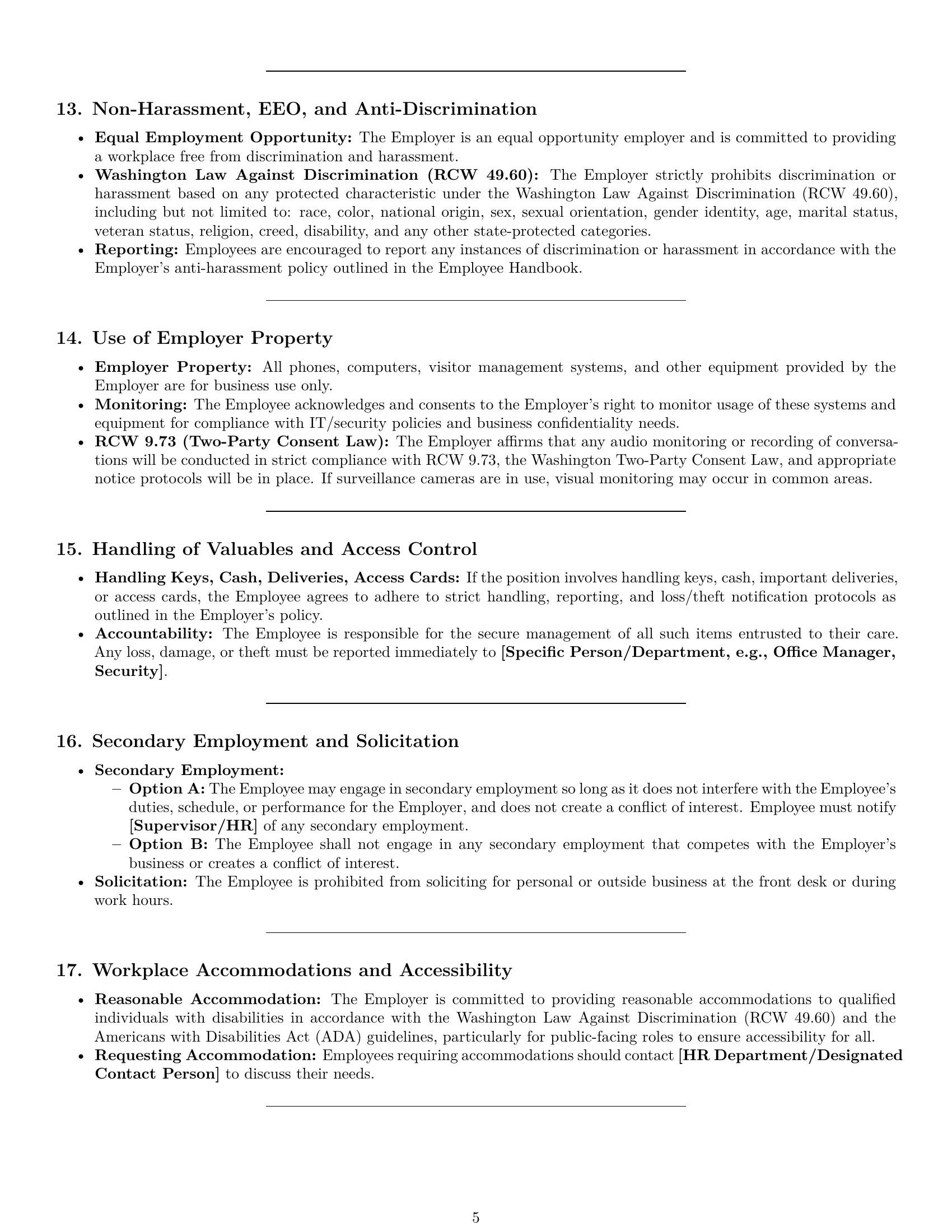 Preview page 5 of Pro Washington receptionist employment contract template