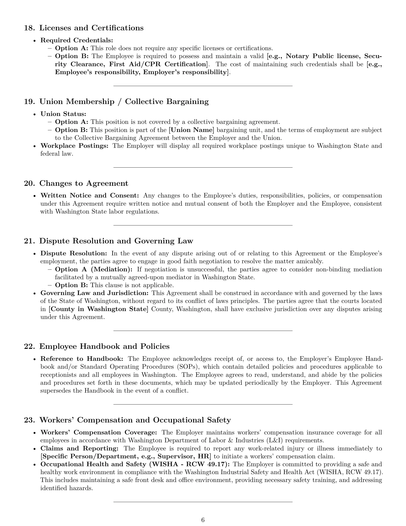 Preview page 6 of Pro Washington receptionist employment contract template