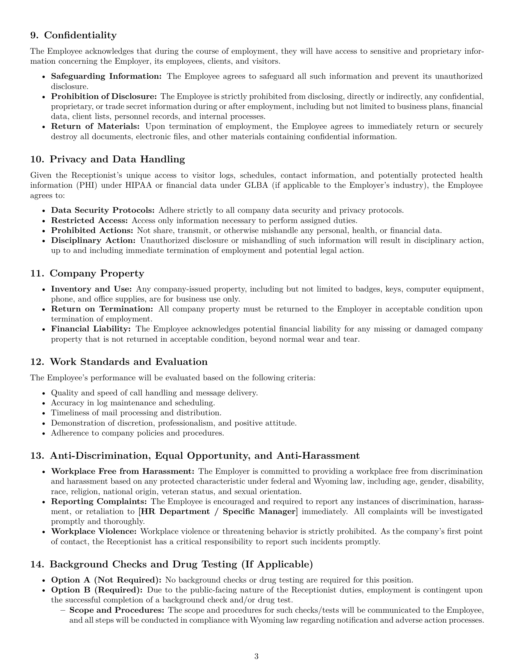 Preview page 3 of Pro Wyoming receptionist employment contract template
