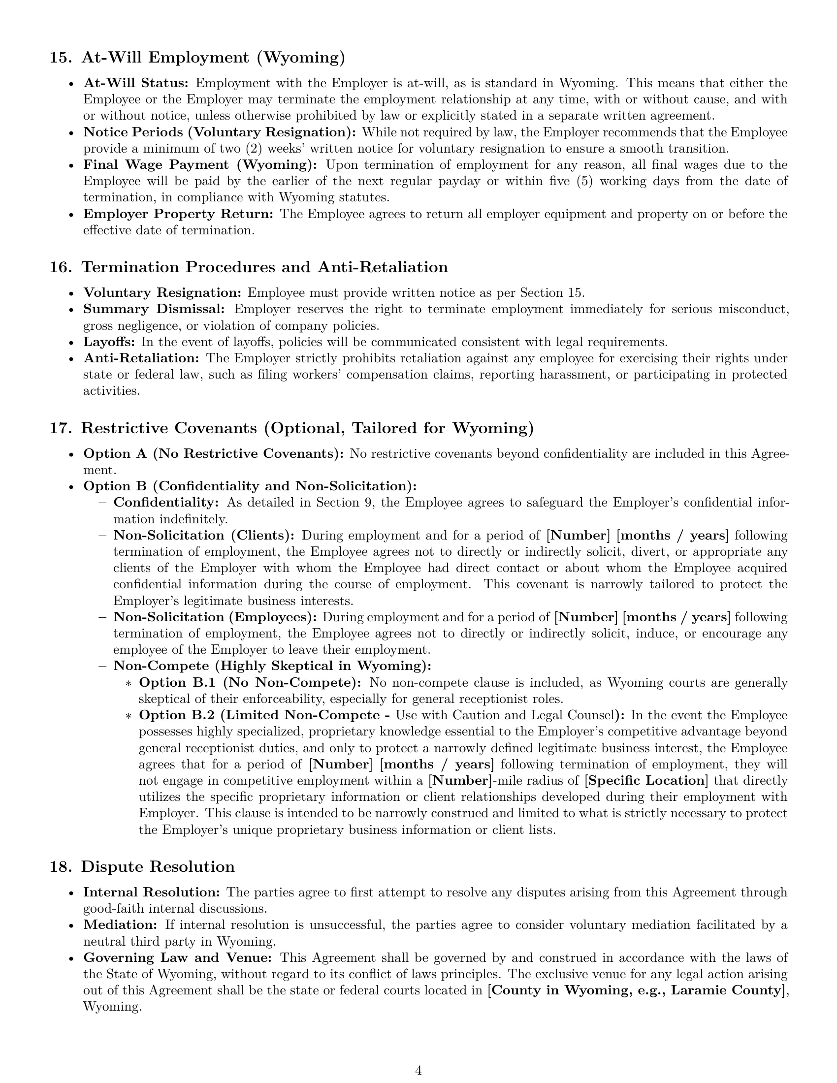 Preview page 4 of Pro Wyoming receptionist employment contract template