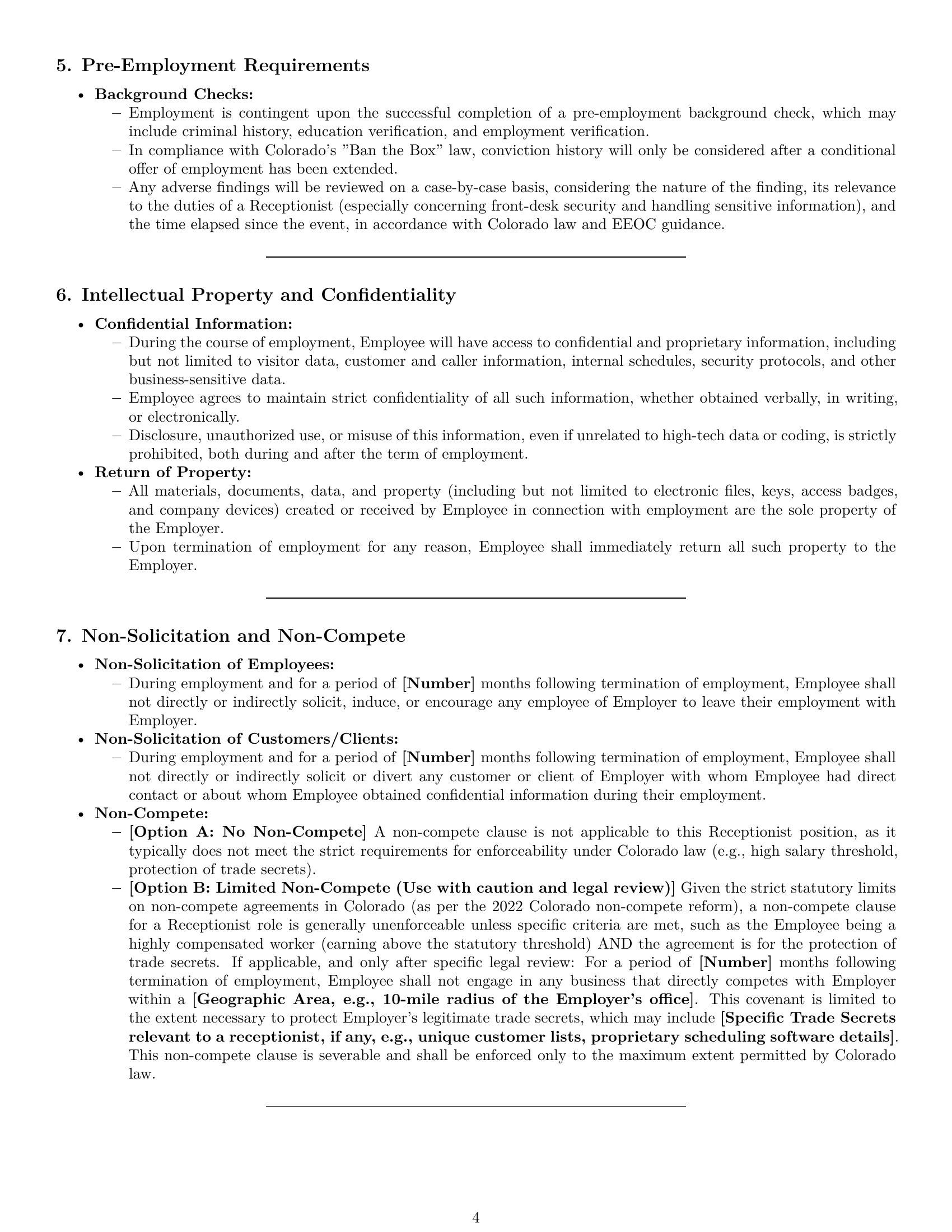Preview page 4 of Pro Colorado receptionist employment contract template