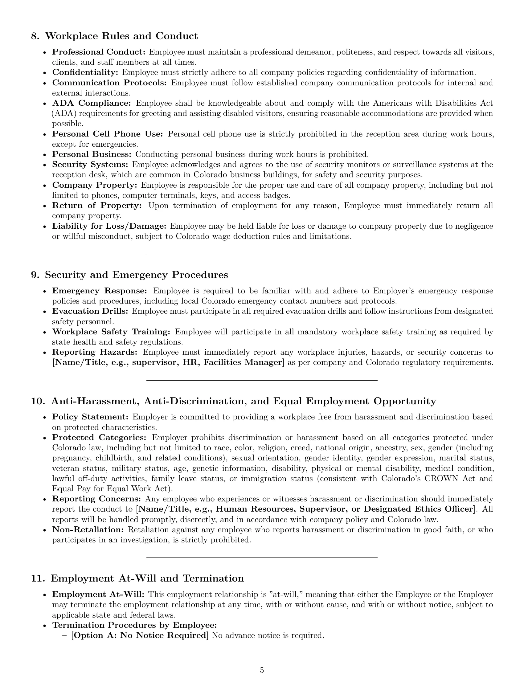 Preview page 5 of Pro Colorado receptionist employment contract template